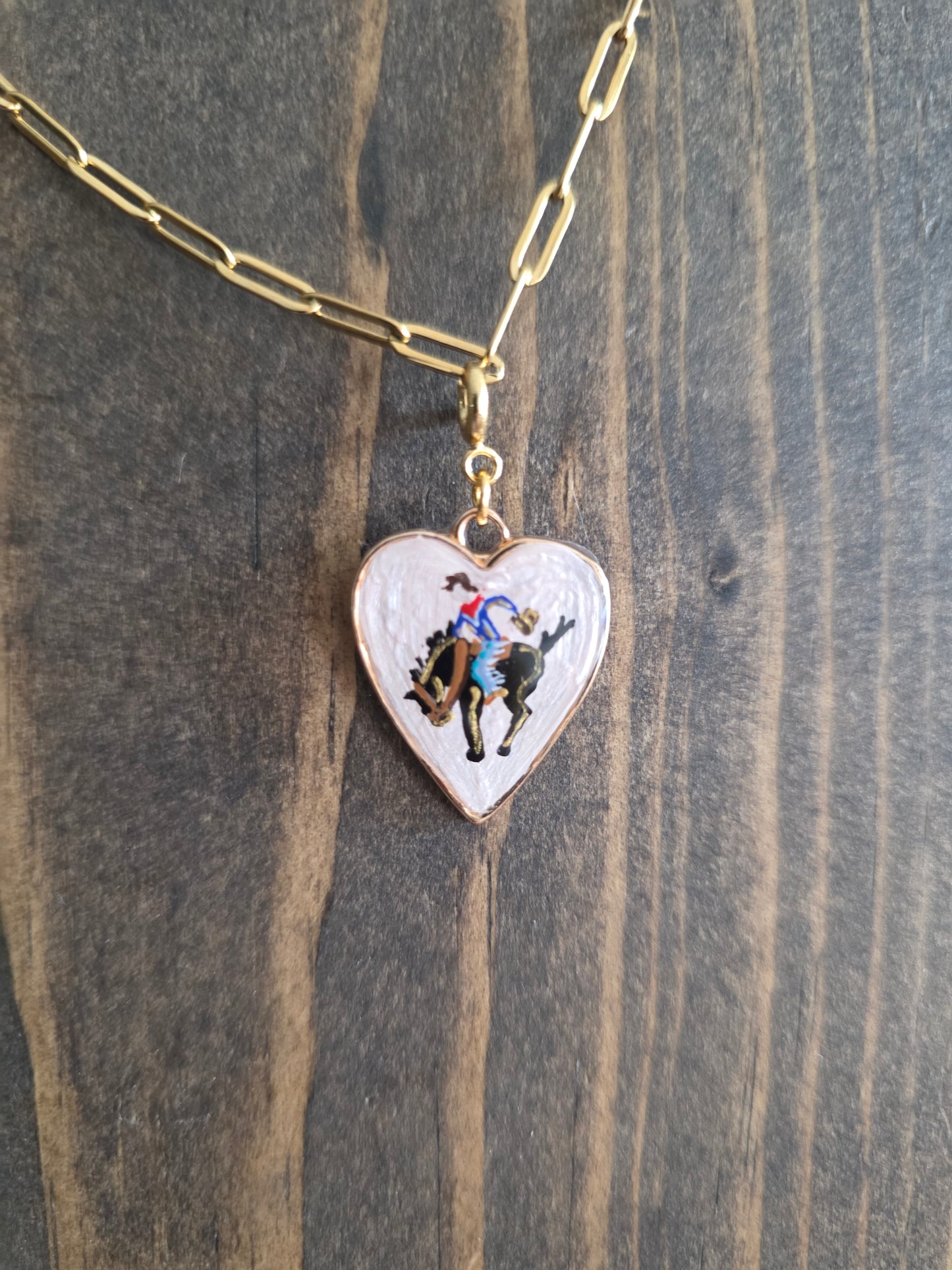 Hand Painted Bronc Rider Heart Charms (various colors)