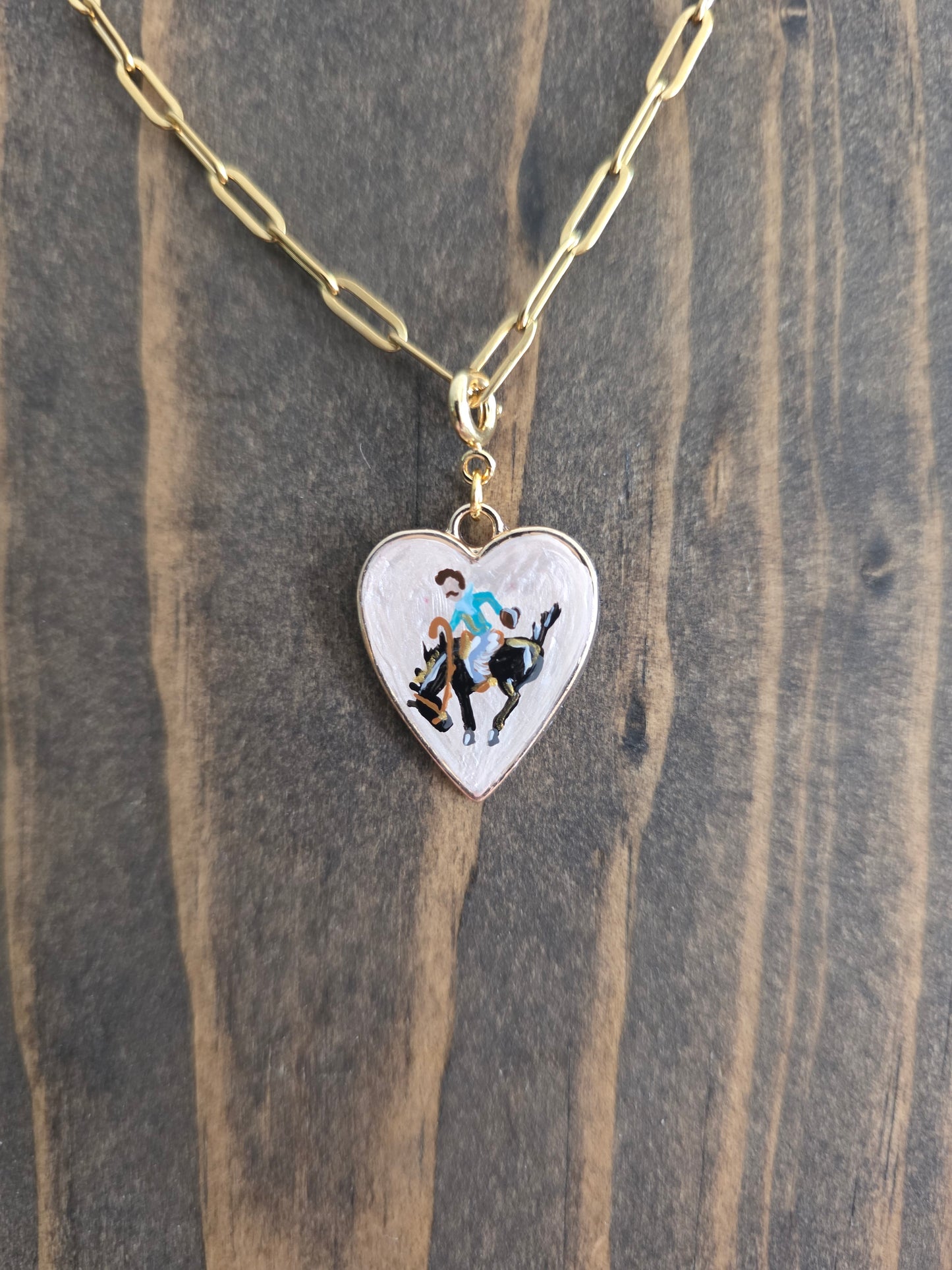 Hand Painted Bronc Rider Heart Charms (various colors)
