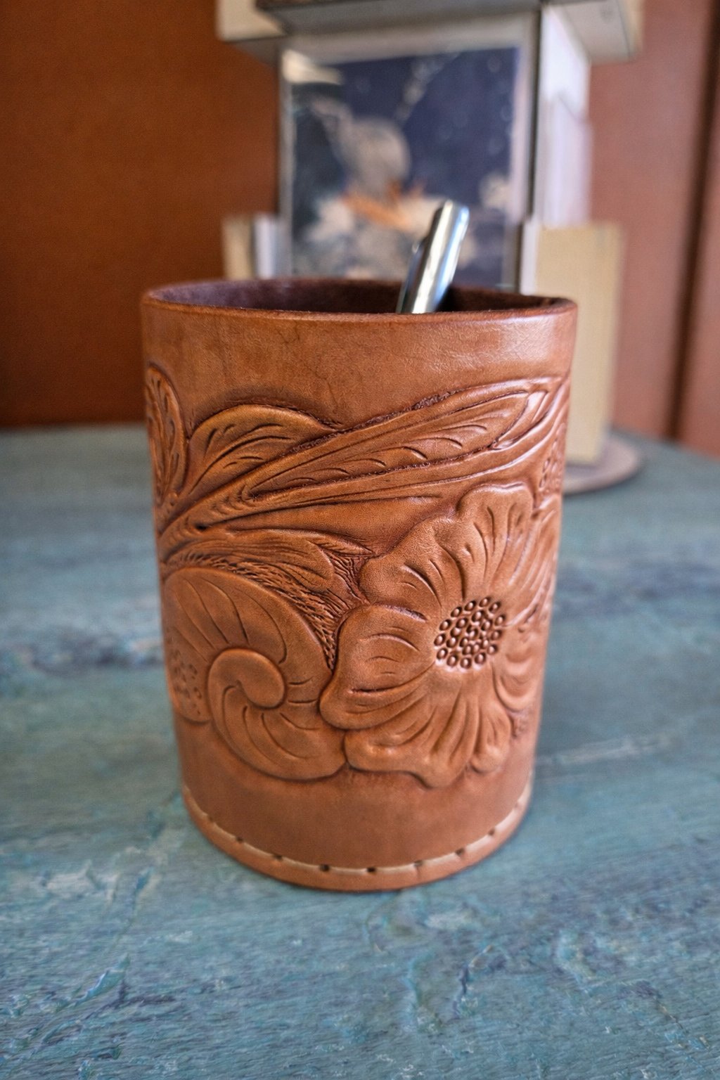 Tooled Leather Pen / Pencil Holder