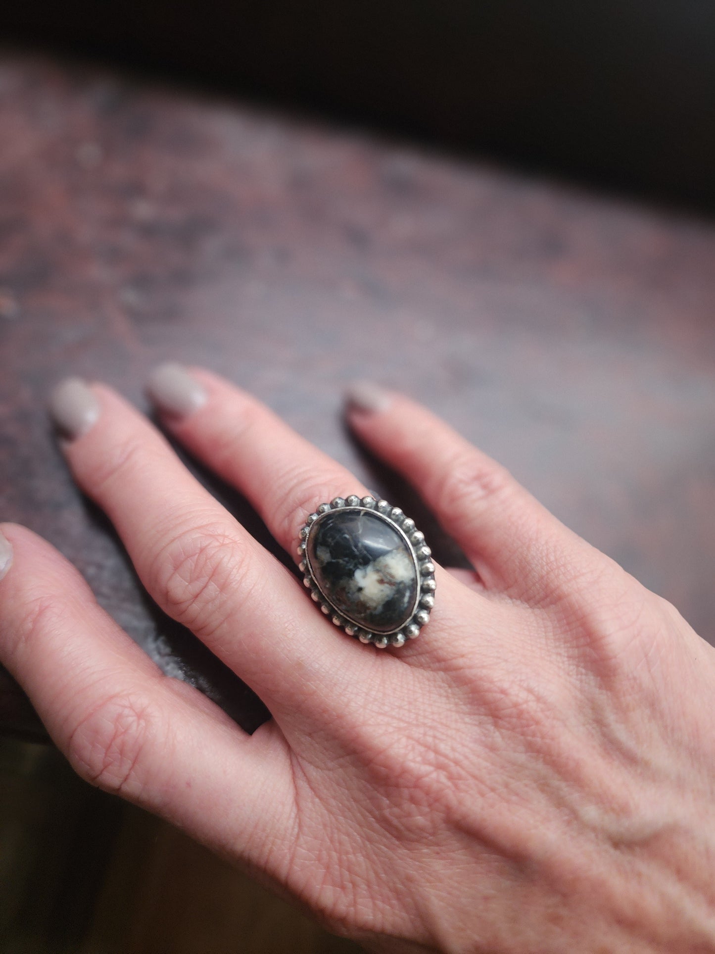 White Buffalo Ring with Sterling Silver Bead accent