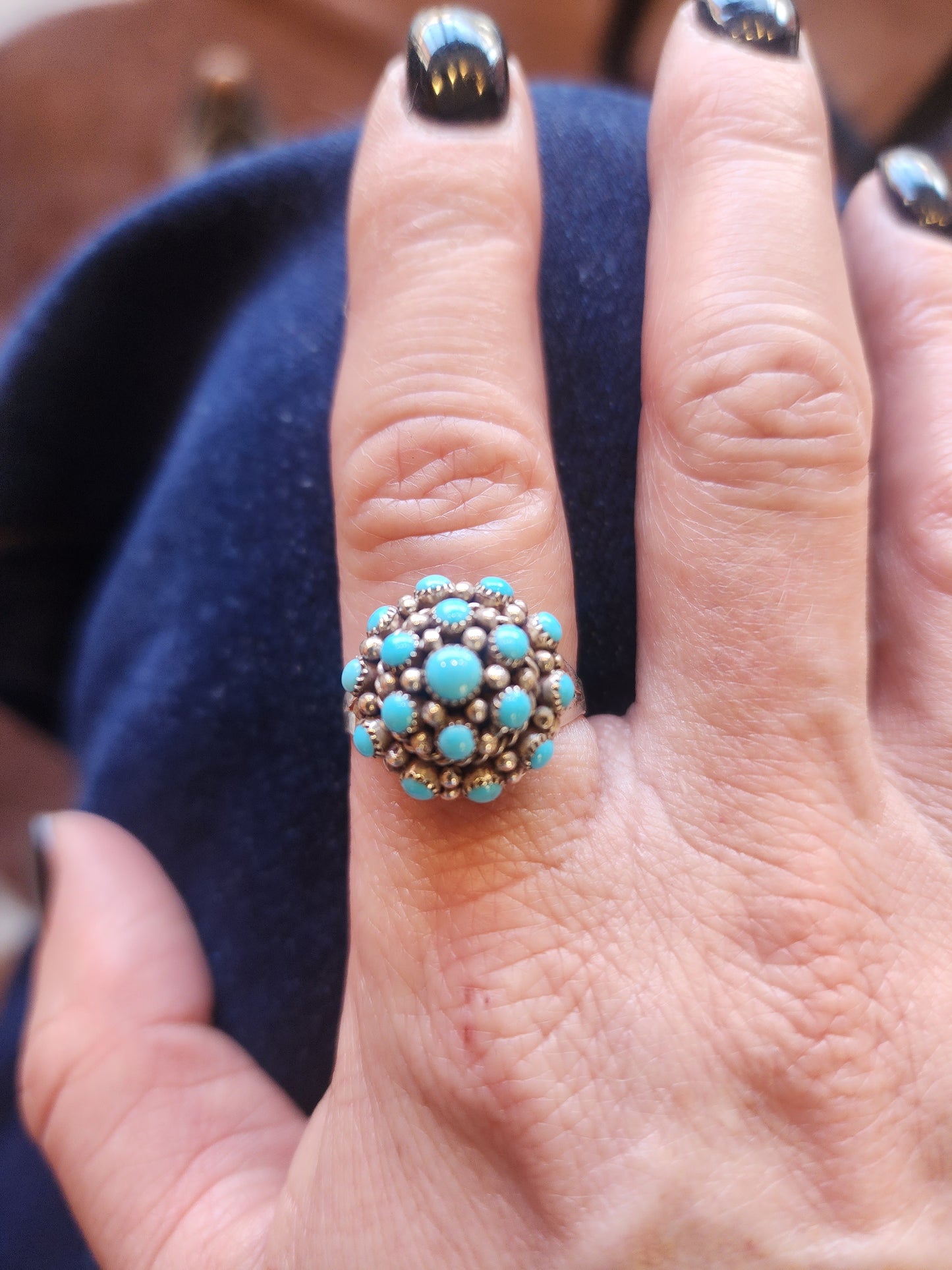 Zuni Dick Charlie Turquoise Dot Ring
