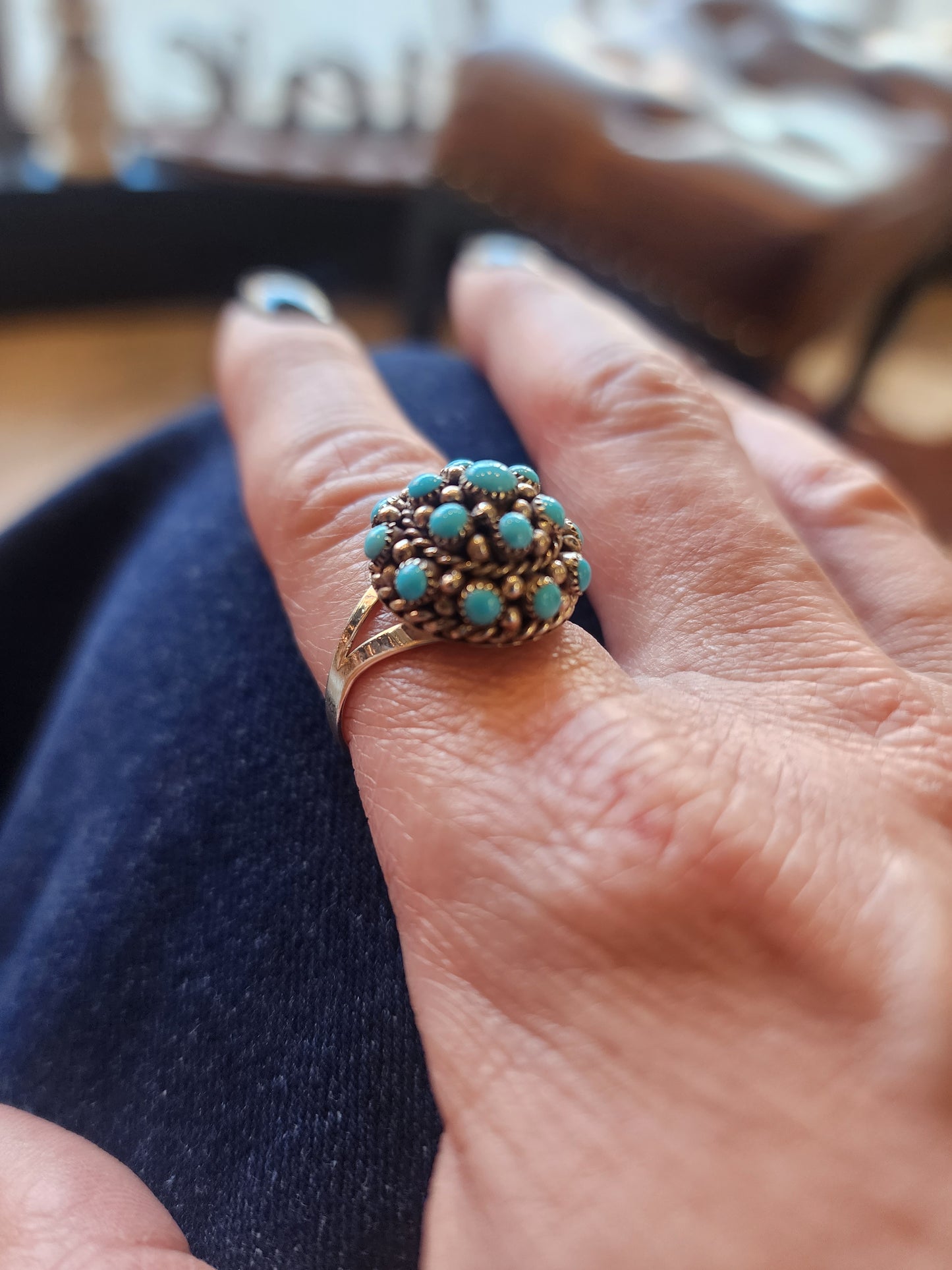 Zuni Dick Charlie Turquoise Dot Ring