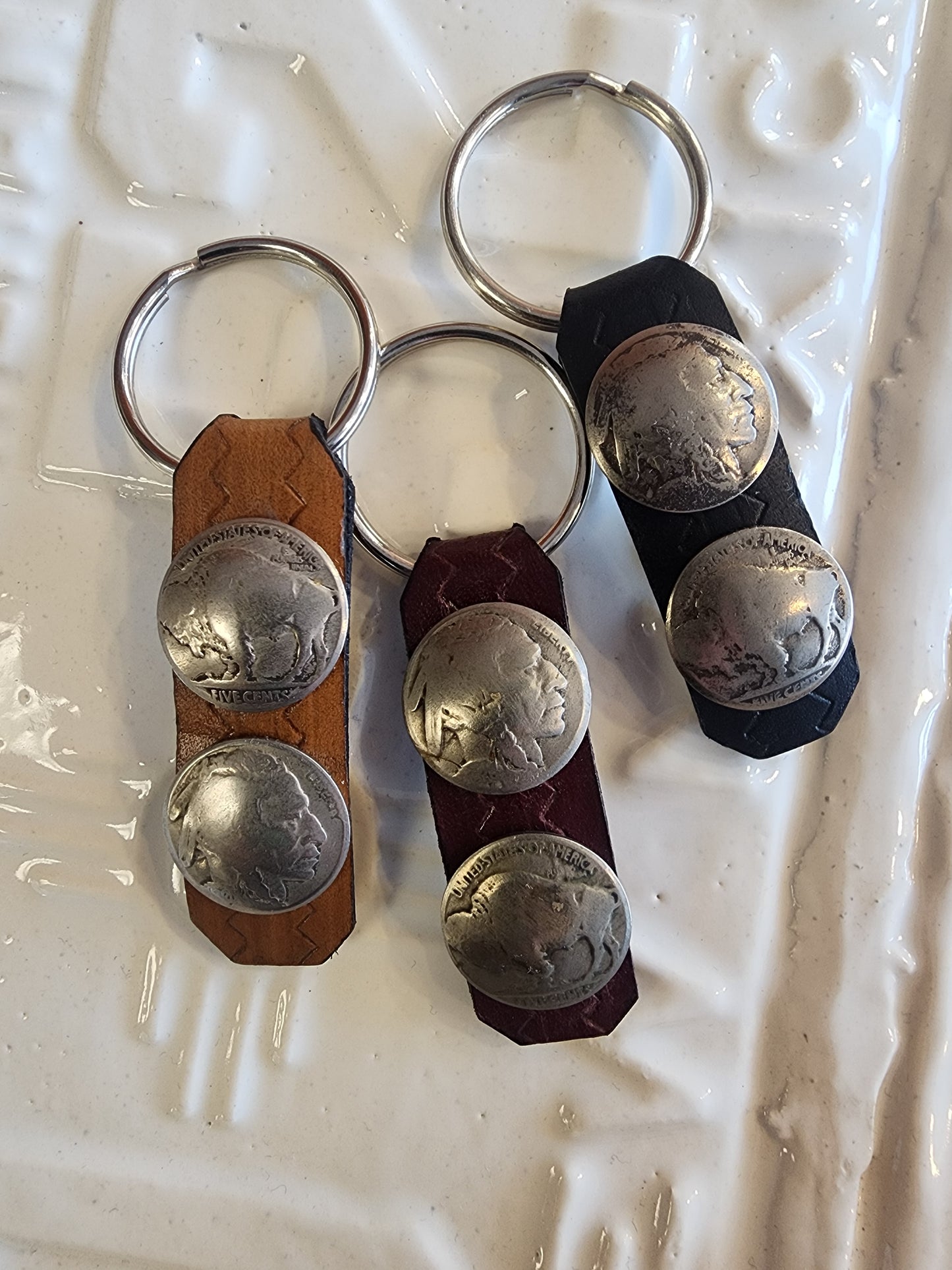 Handmade Vintage Nickel Leather Keychain
