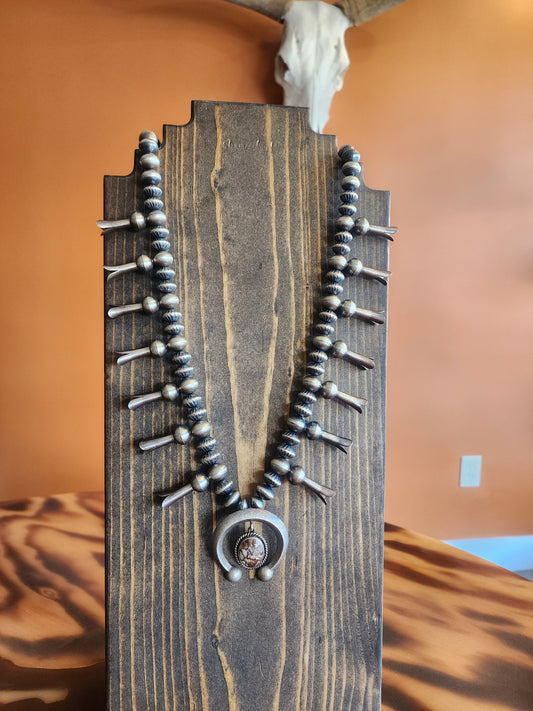 Sterling Silver Squash Blossom with Sandcast Wild Horse Naja