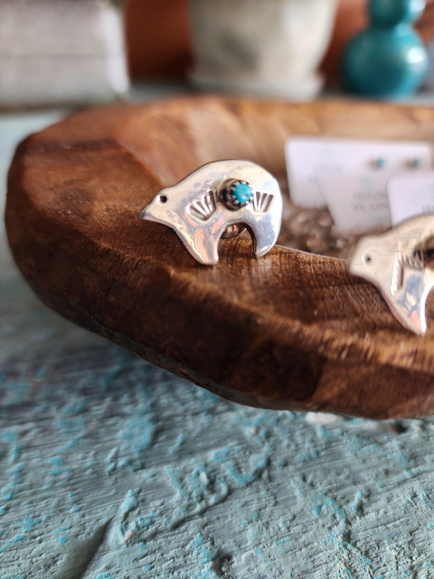 Sterling Silver Bear Pin with Turquoise Accent