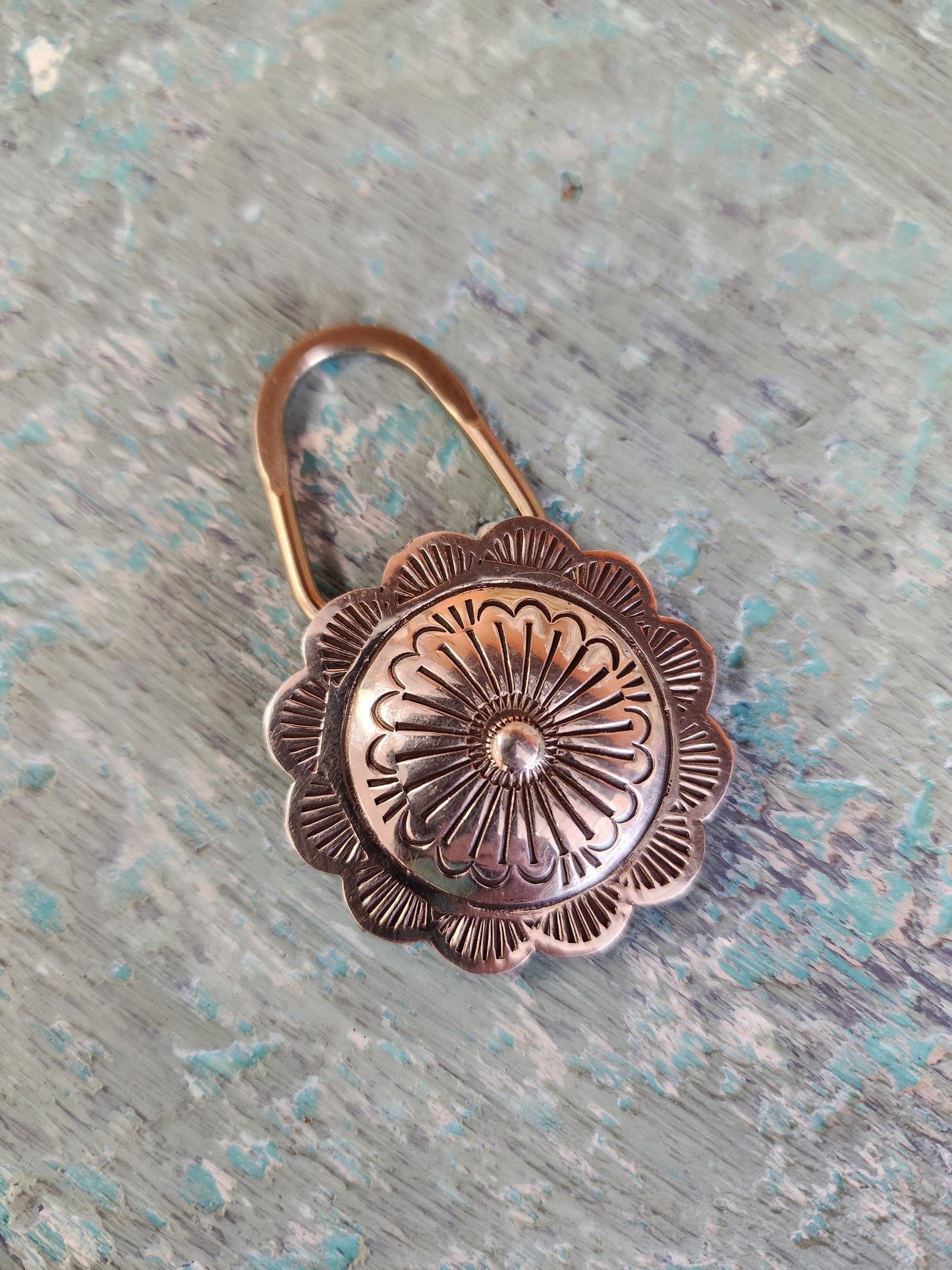 Bertha Begay Sterling Silver Large Concho Keychain