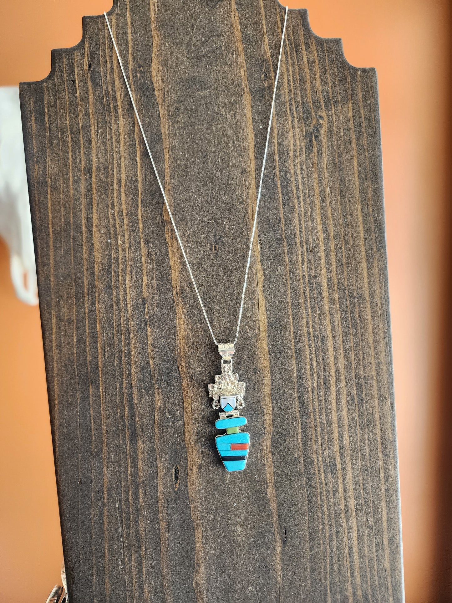 Bevis Tsadiasi Sterling Silver Inlay Kachina Pendant - 18"