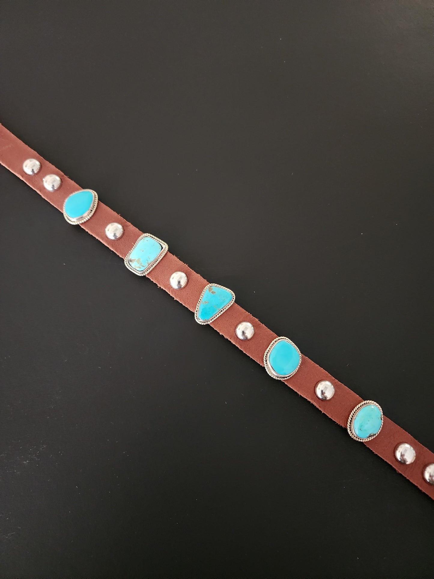 Navajo Bonnie Willie 5-Stone Kingman Turquoise & Leather Dog Collar