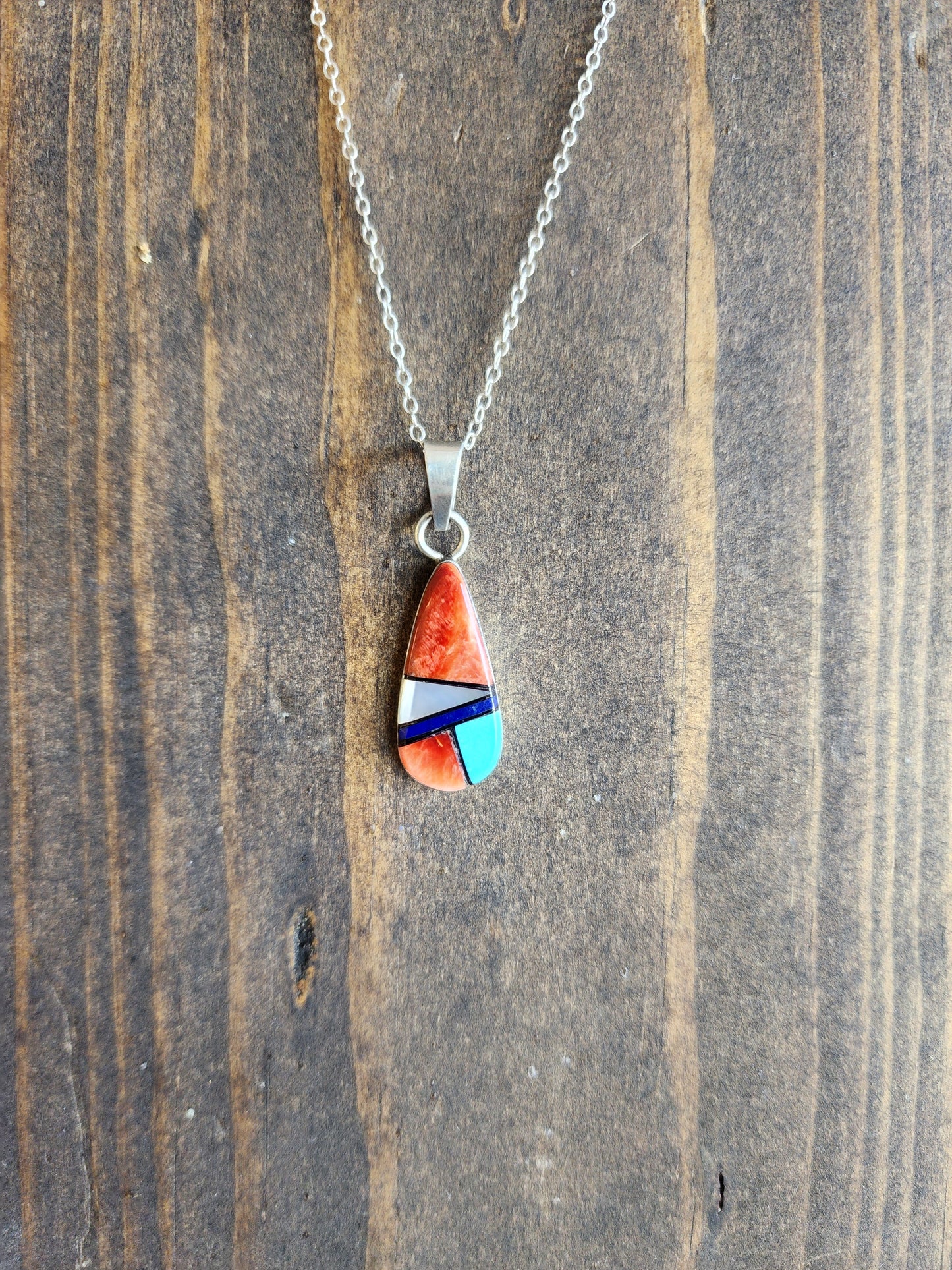 Navajo Multi-Stone Teardrop Pendant Necklace