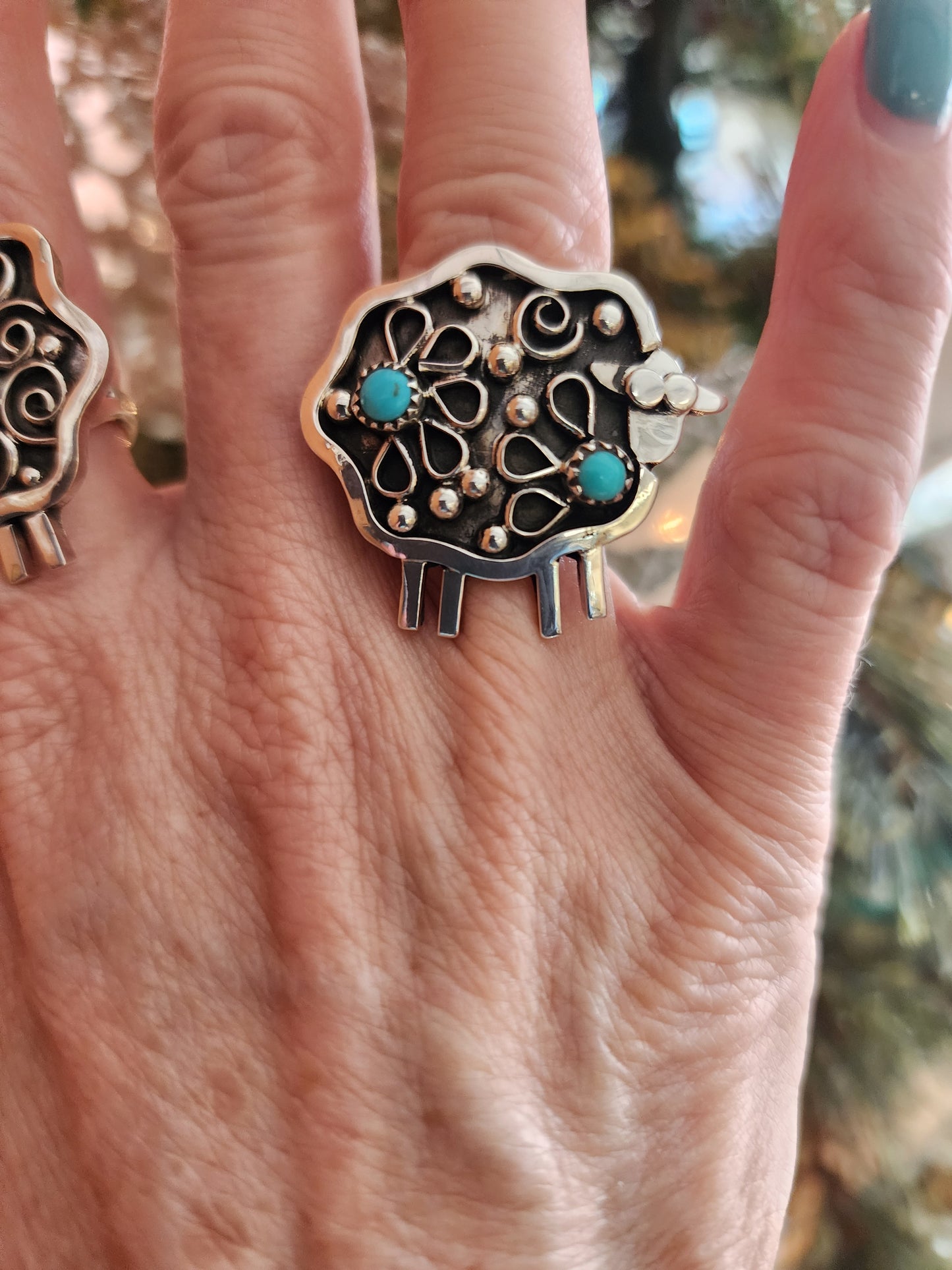 Navajo Kingman Turquoise Sterling Silver Sheep Ring