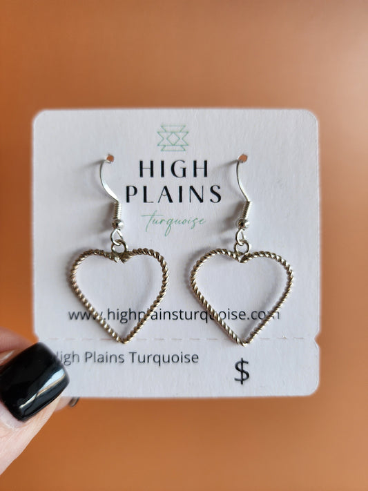 Sterling Silver Twist Wire Heart Earrings