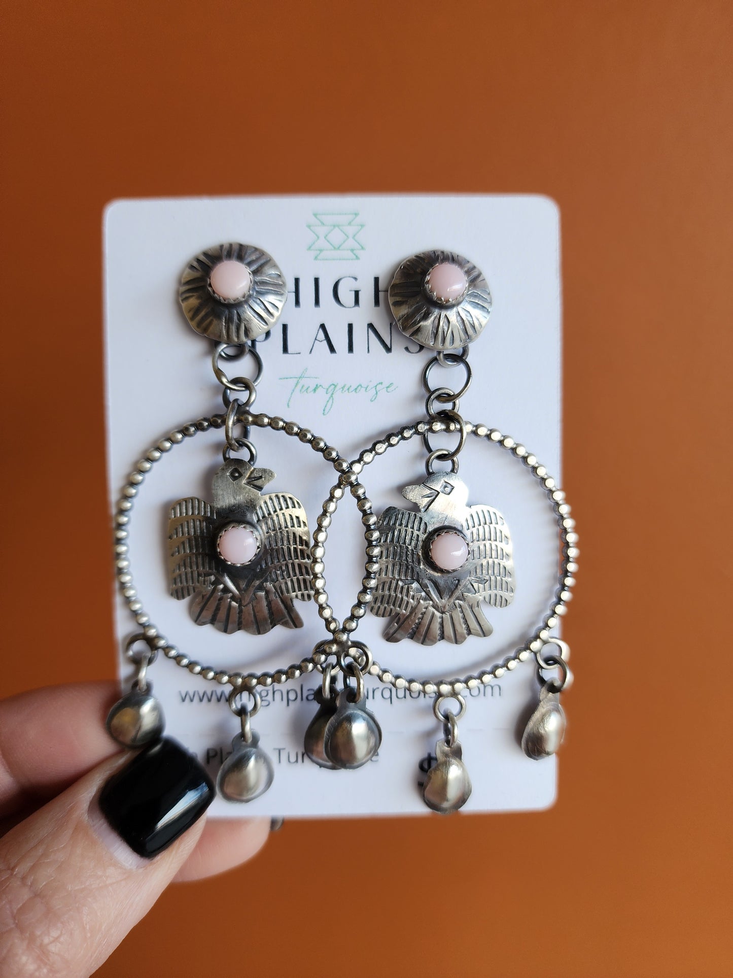 Gabrielle Yazzie Pink Conch Sterling Silver Thunderbird Earrings