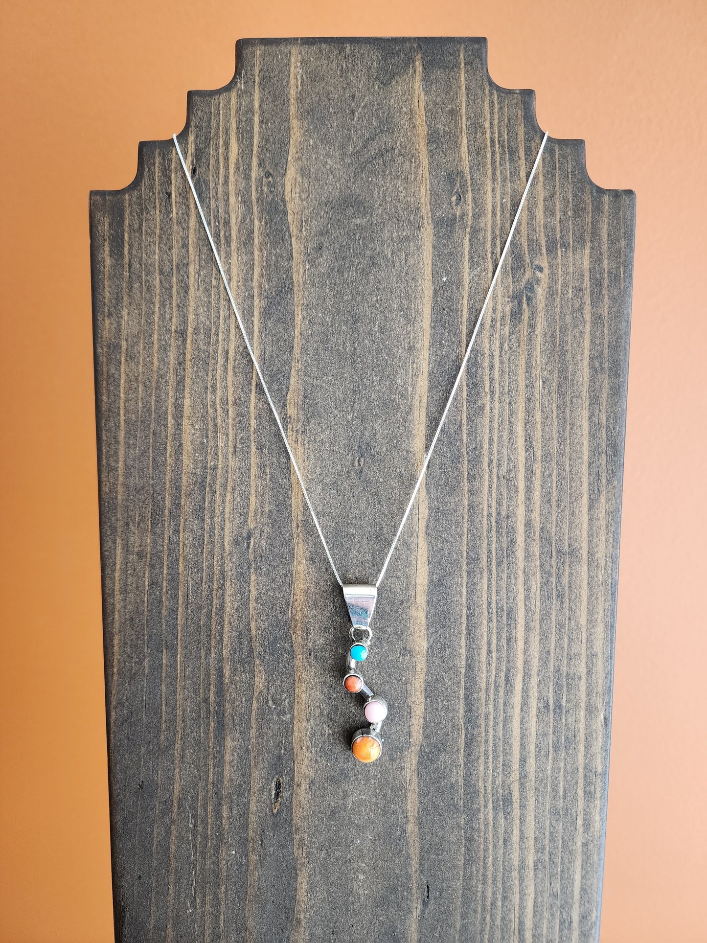 Multi-Stone and Sterling Silver Pendant Necklace