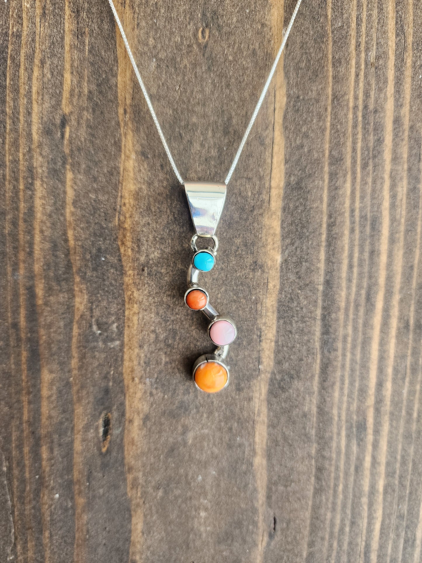 Multi-Stone and Sterling Silver Pendant Necklace