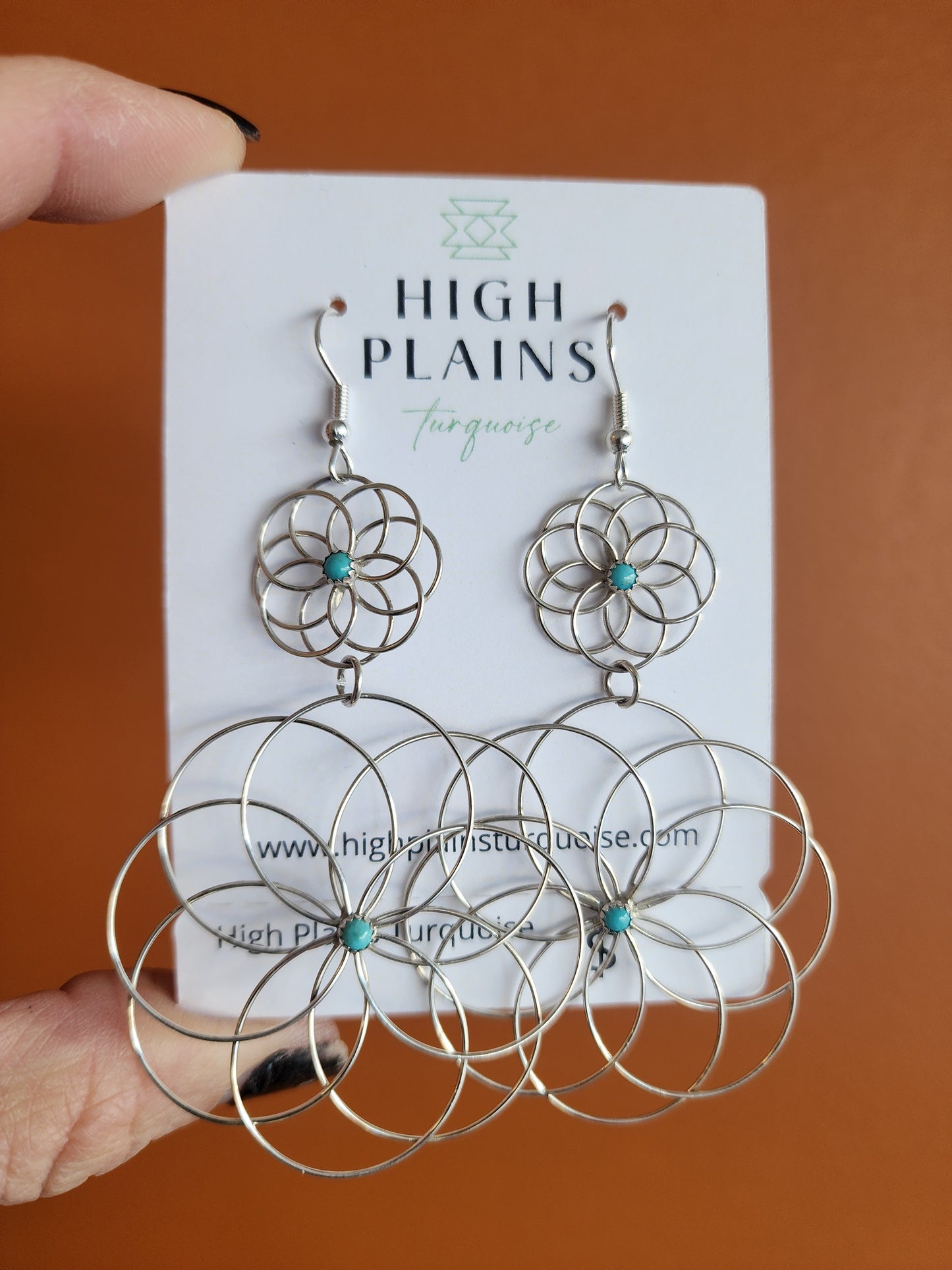 Sterling Silver Double Flower with Turquoise accent