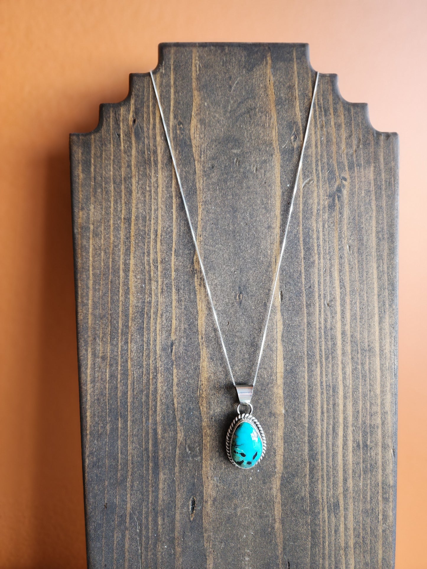 Kingman Turquoise Pendant Necklace with Sterling Rope accent