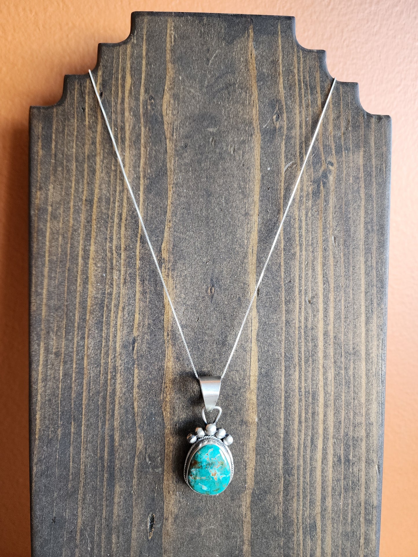 Kingman Turquoise Pendant Necklace with Sterling Silver Embellishment