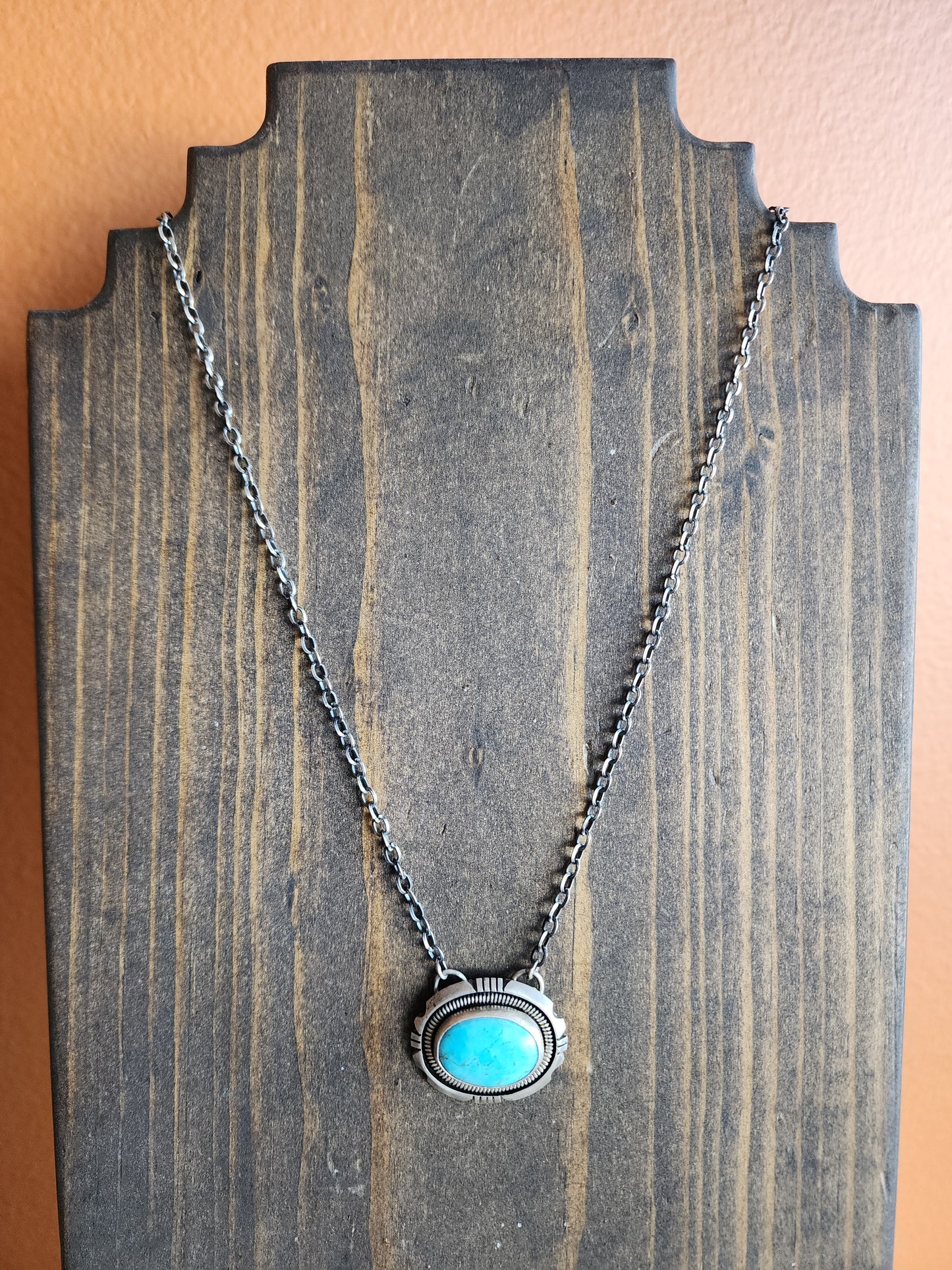 Kingman Turquoise Necklace with Sterling Sawtooth accent