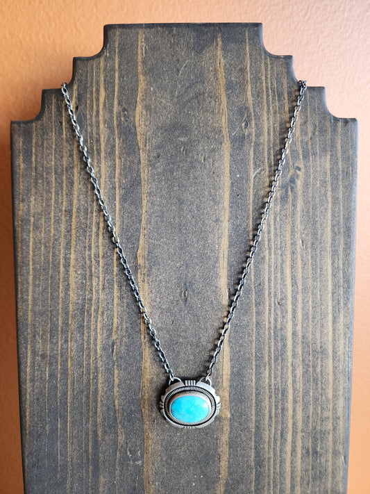 Kingman Turquoise Necklace with Sterling Sawtooth accent