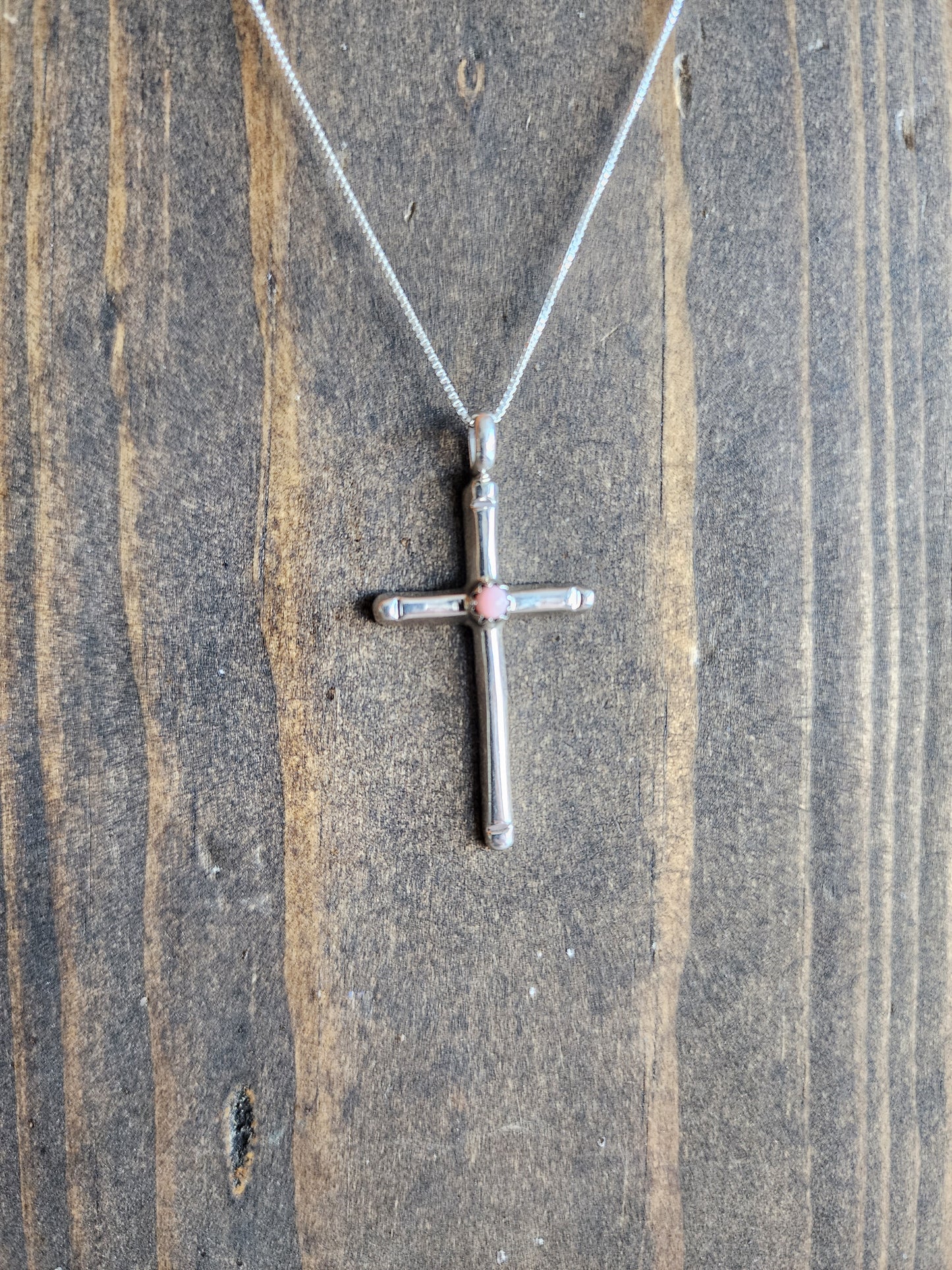 Sterling Silver Pink Conch Cross Pendant Necklace