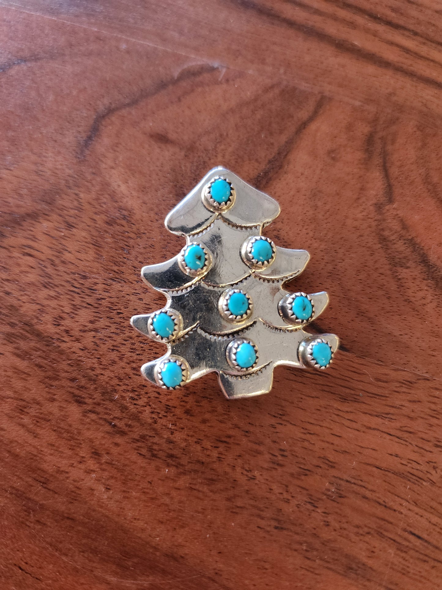 Sterling Silver Turquoise Christmas Tree Pin / Pendant
