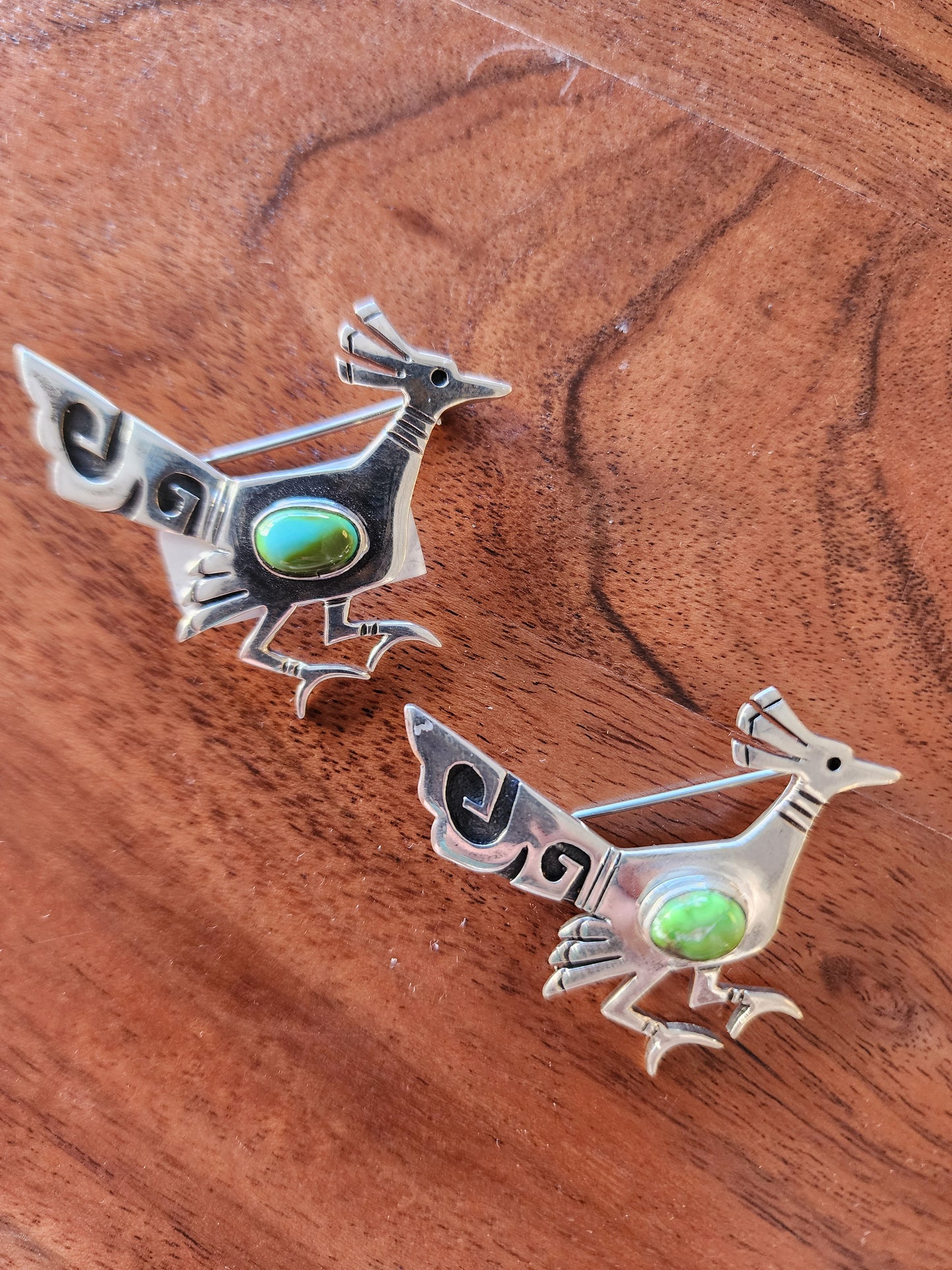 Sterling Silver Roadrunner Lapel Pin with Sonoran Gold Turquoise stone