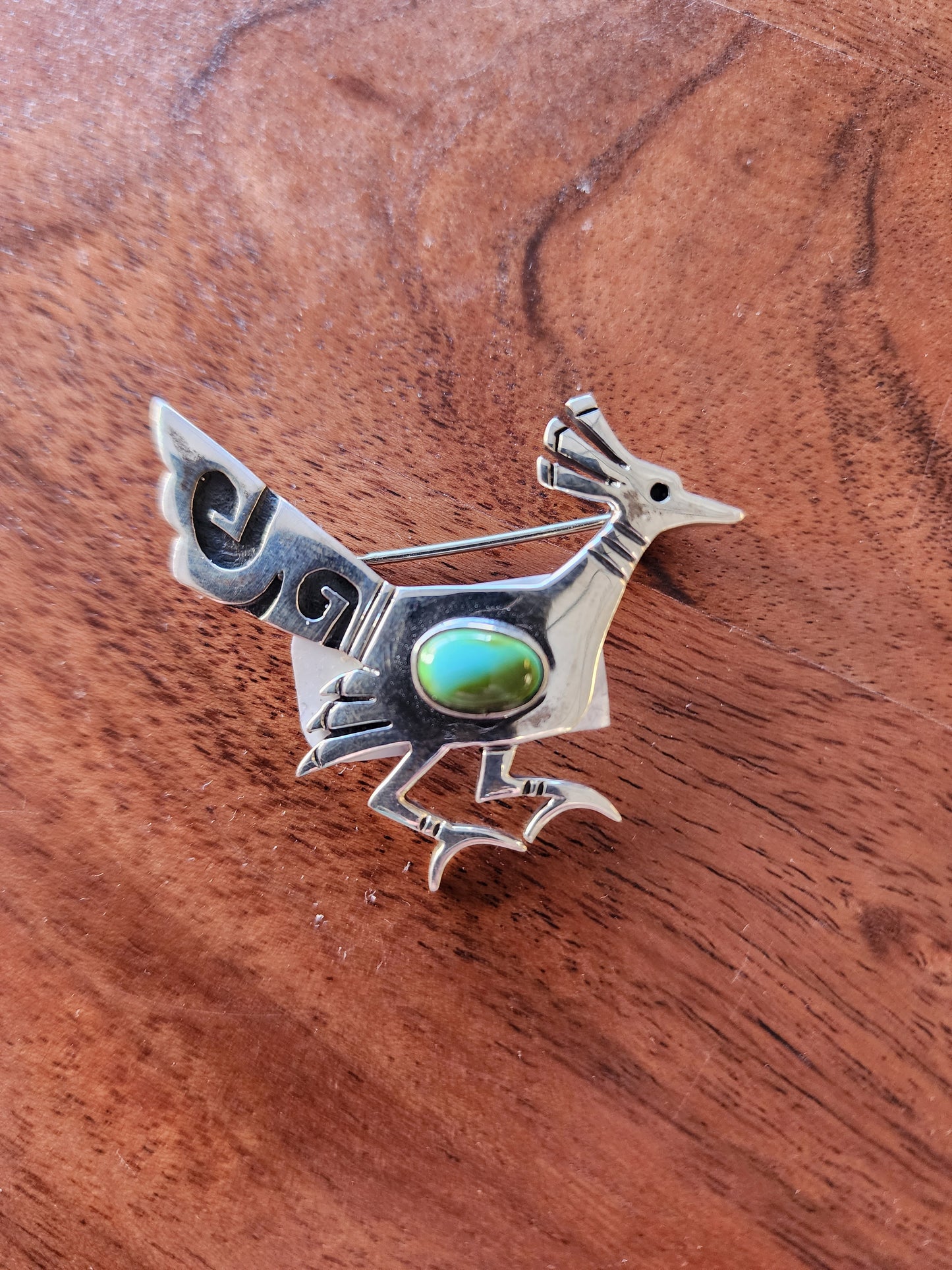 Sterling Silver Roadrunner Lapel Pin with Sonoran Gold Turquoise stone