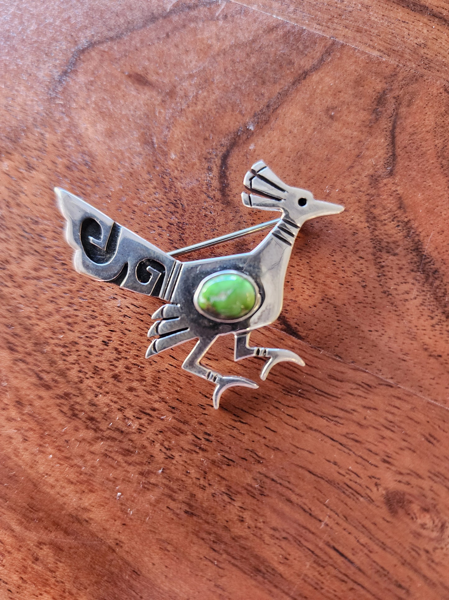 Sterling Silver Roadrunner Lapel Pin with Sonoran Gold Turquoise stone
