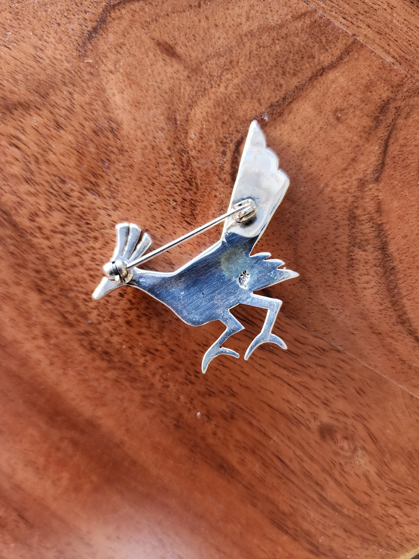 Sterling Silver Roadrunner Lapel Pin with Sonoran Gold Turquoise stone