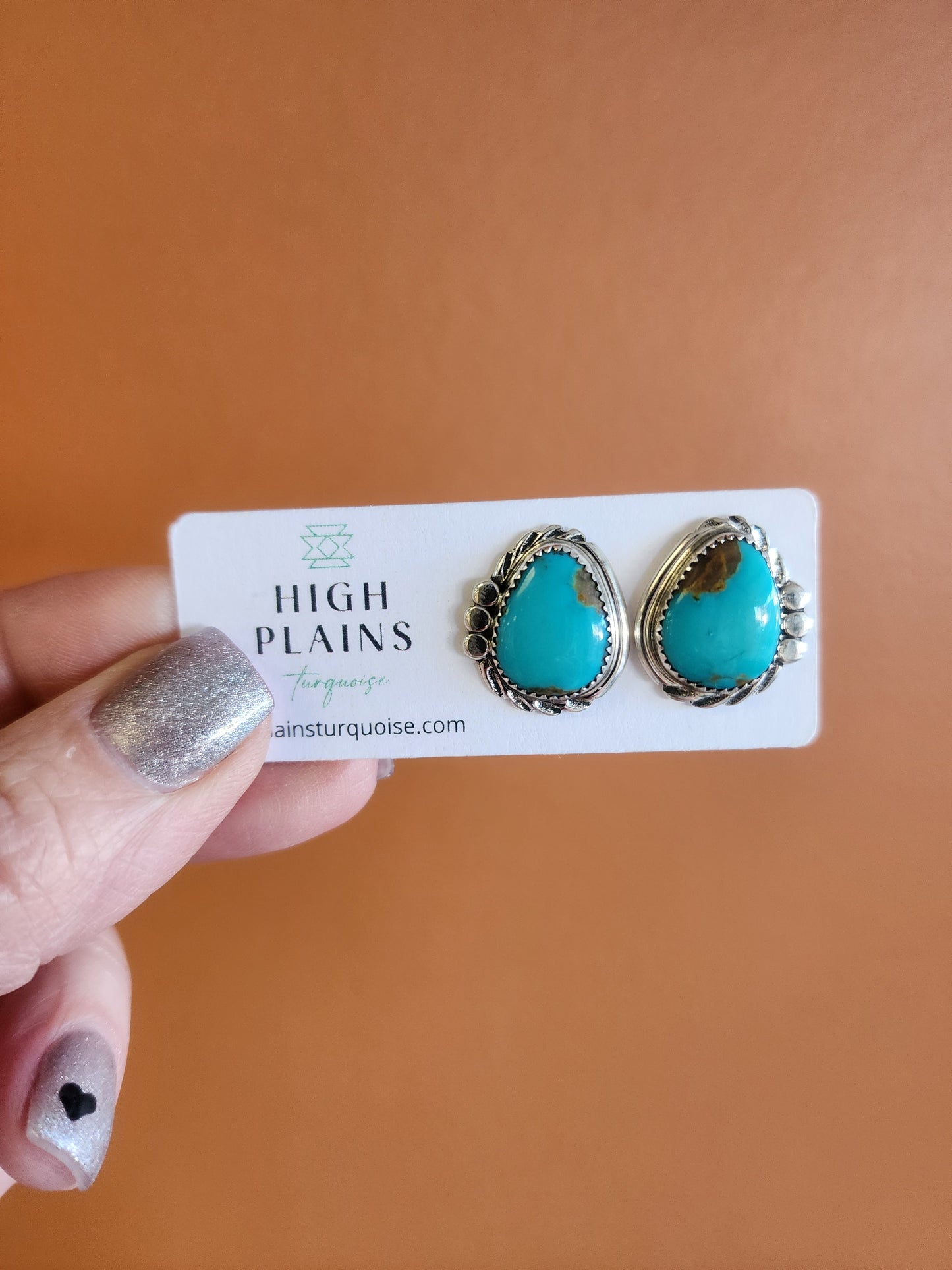 Kingman Turquoise Teardrop Earrings with Sterling accents