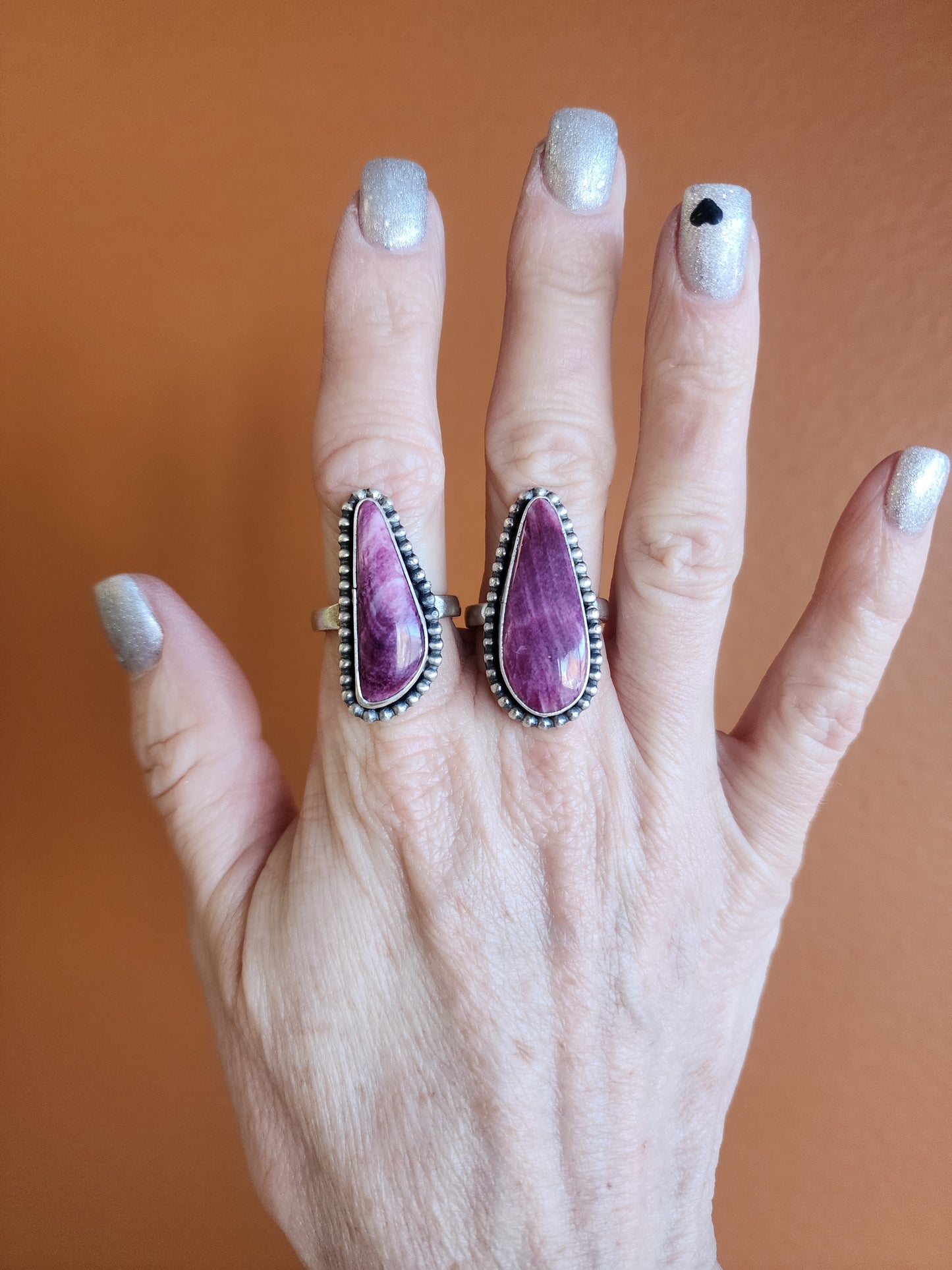 Purple Spiny Ring with Sterling Silver Beaded Band