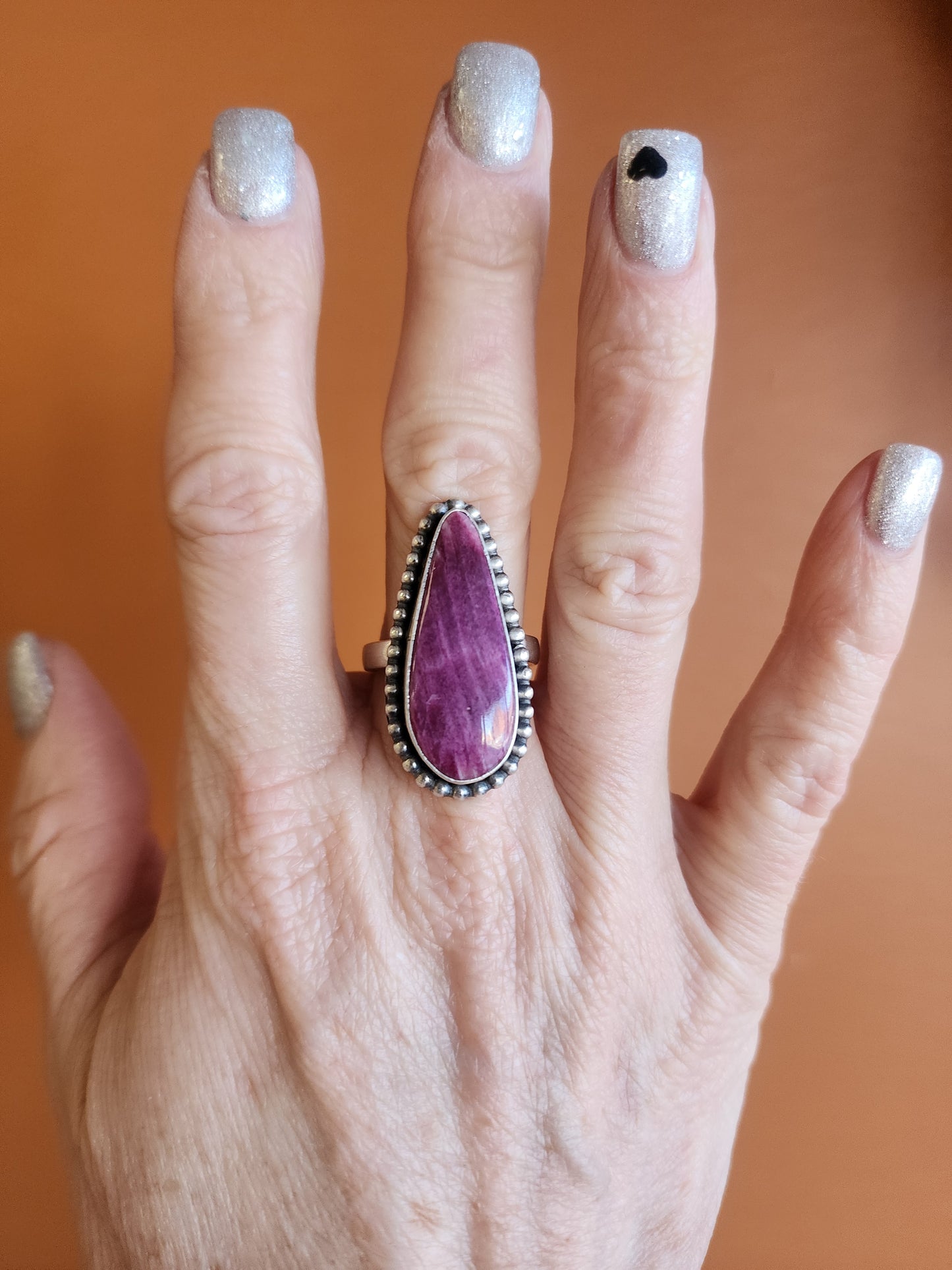 Purple Spiny Ring with Sterling Silver Beaded Band