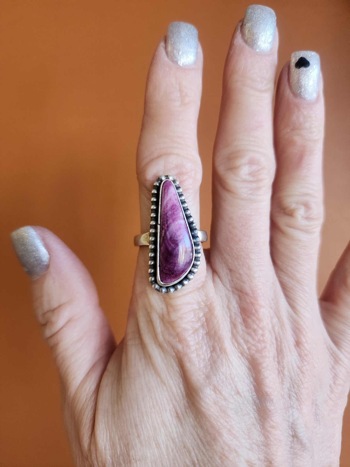 Purple Spiny Ring with Sterling Silver Beaded Band
