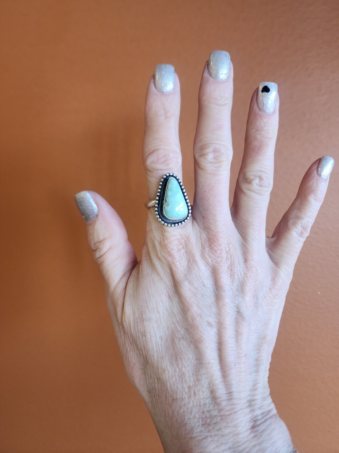Navajo Handmade Larimar Triangle Ring