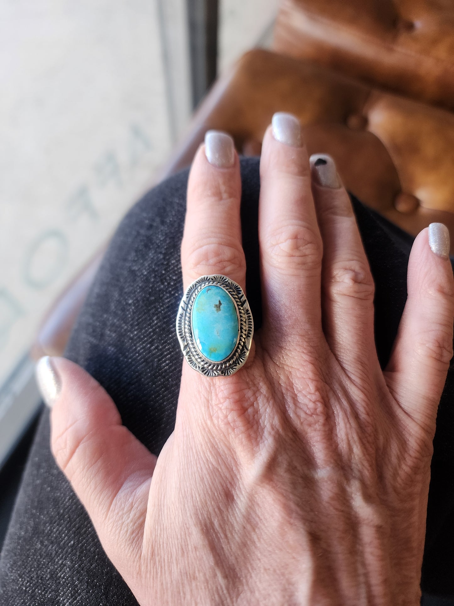 Oval Sonoran Gold Turquoise Ring with Sterling Silver accent