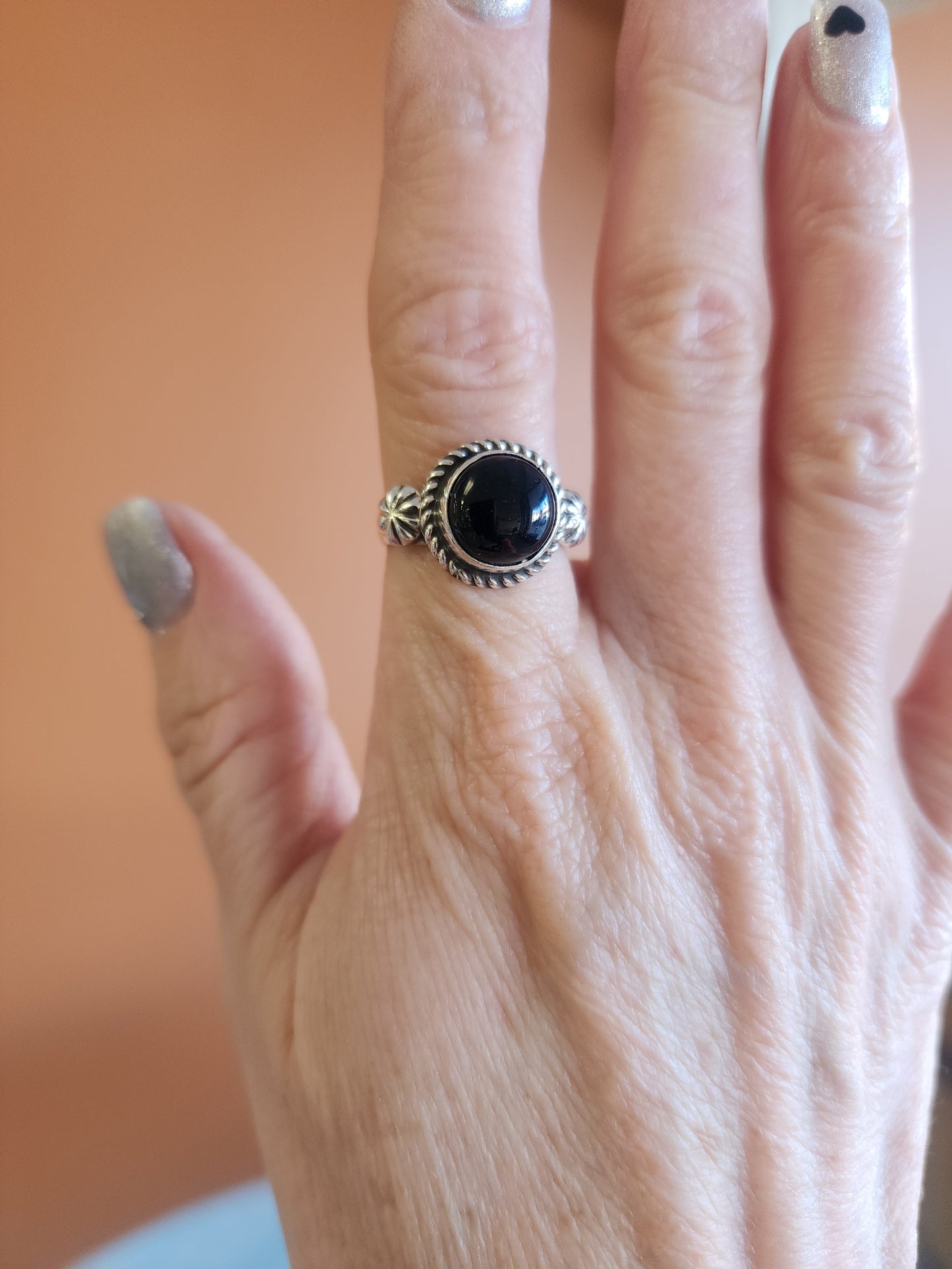 Round Stone Ring with Sterling Twist Wire accent
