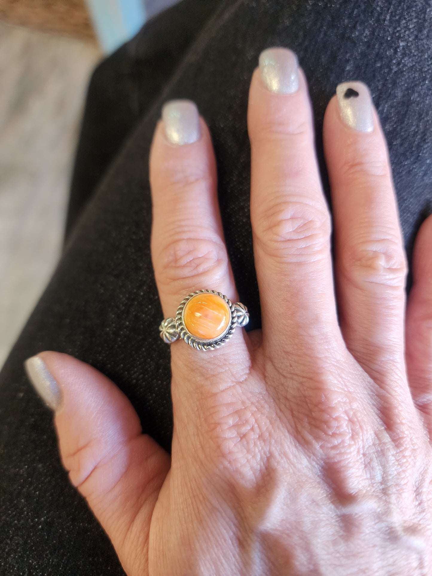 Round Stone Ring with Sterling Twist Wire accent