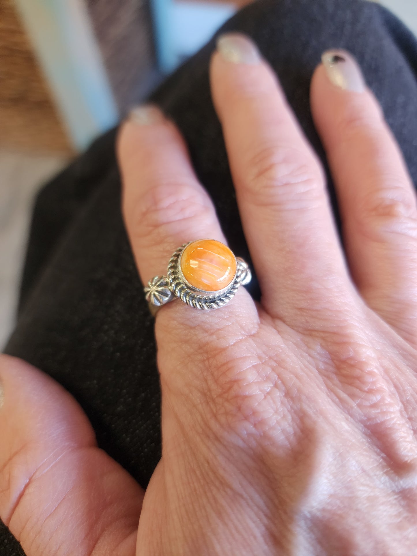 Round Stone Ring with Sterling Twist Wire accent