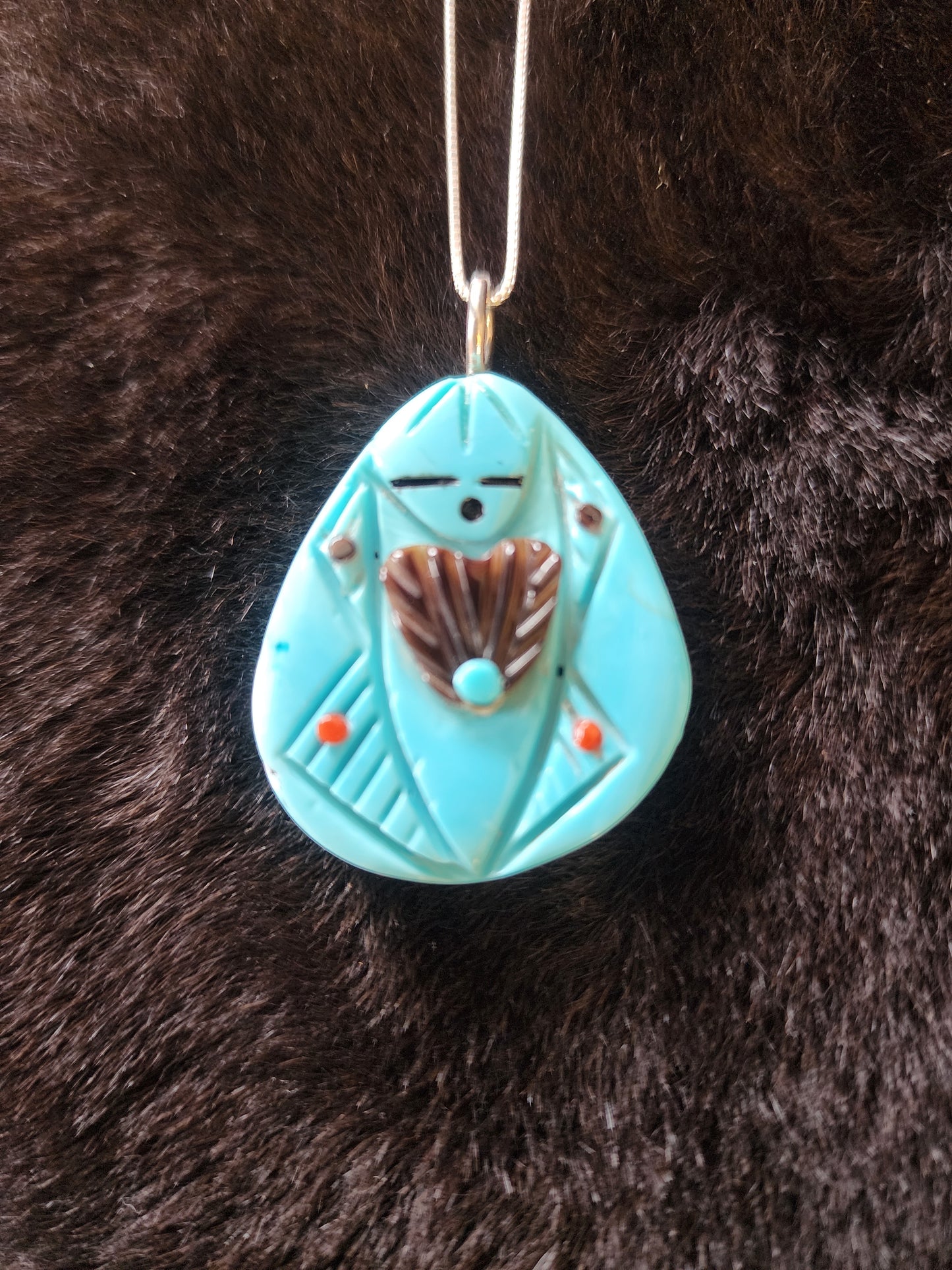 Zuni Turquoise Corn Maiden Reversible Pendant Necklace