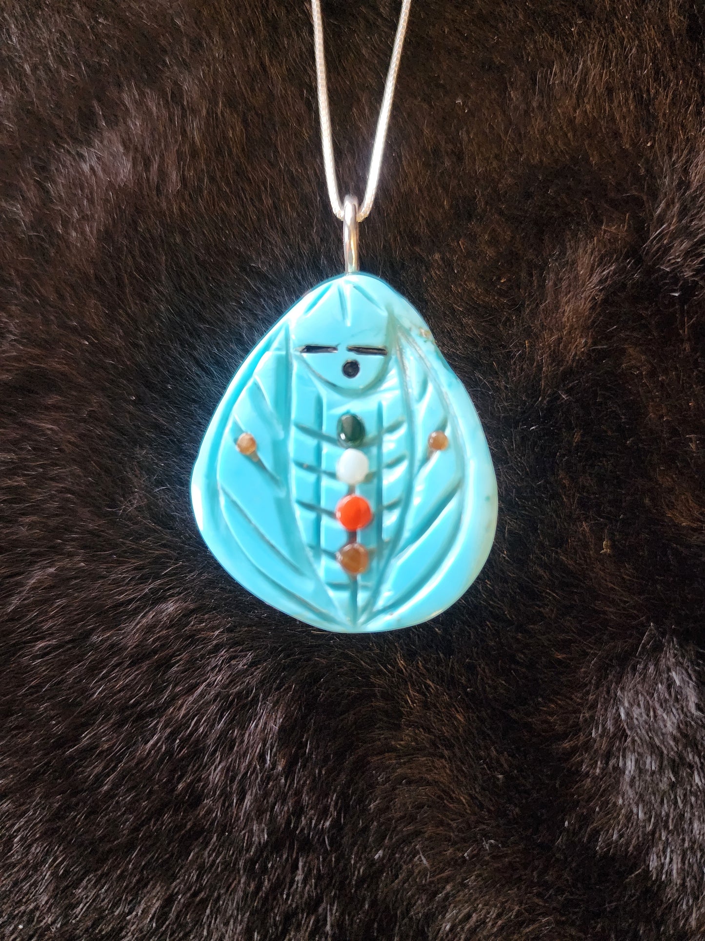 Zuni Turquoise Corn Maiden Reversible Pendant Necklace