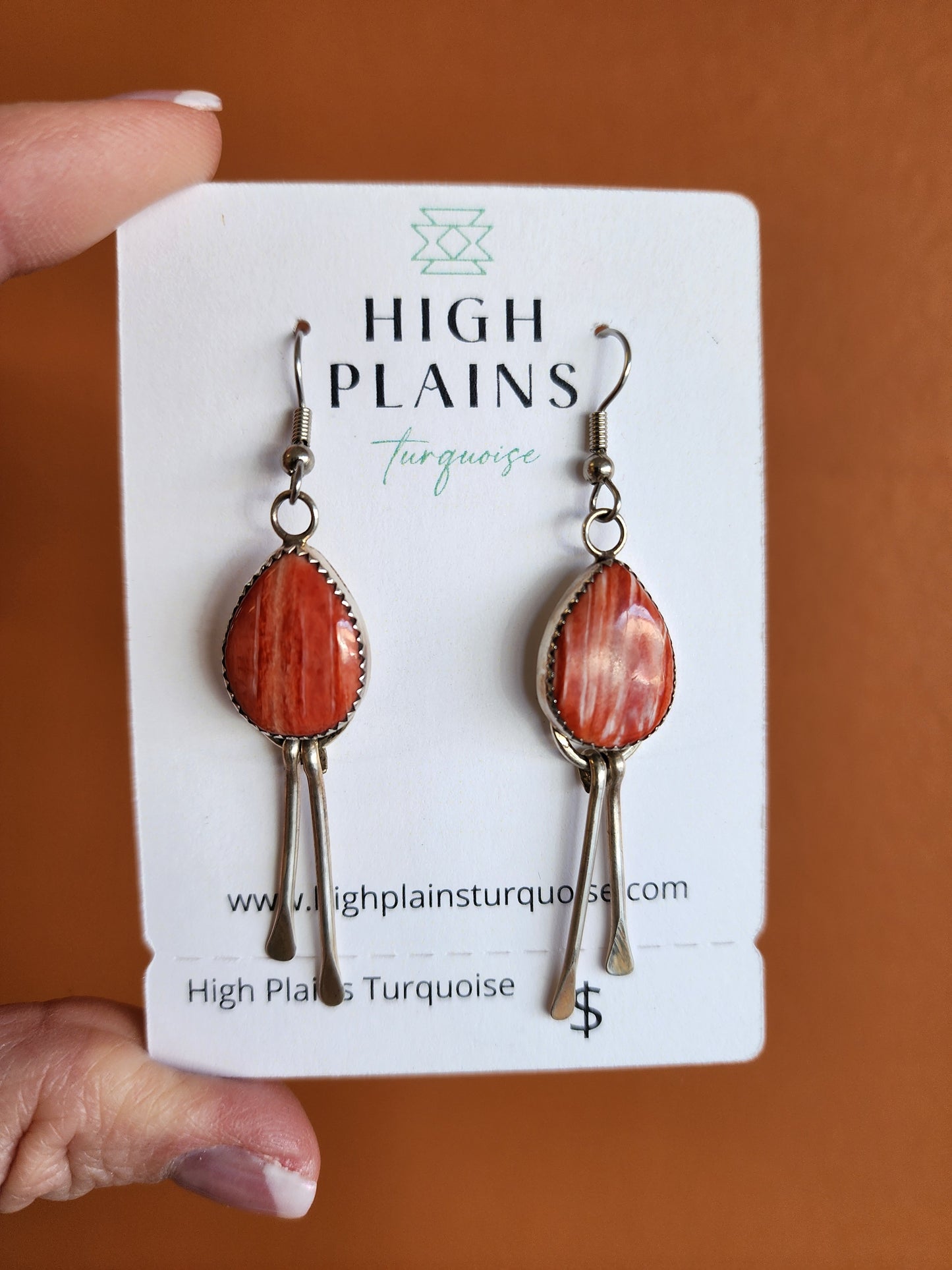 Spiny Oyster Teardrop Earrings w/Sterling Tassel accents