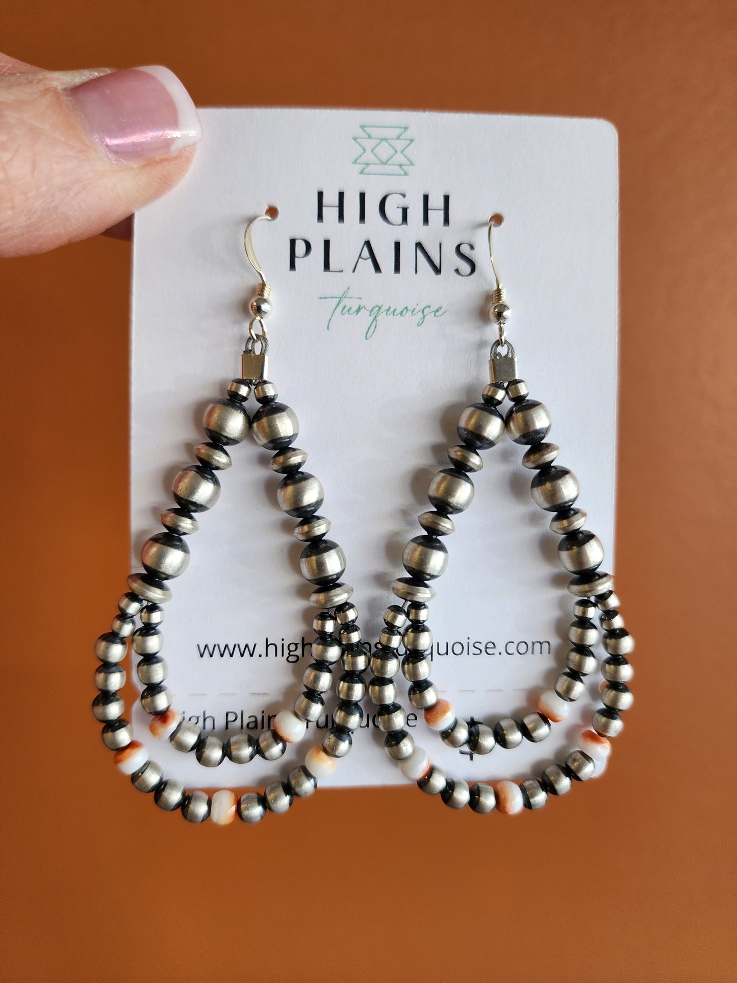Sterling Silver Multi Beaded Hoop Earrings with Spiny Oyster accent