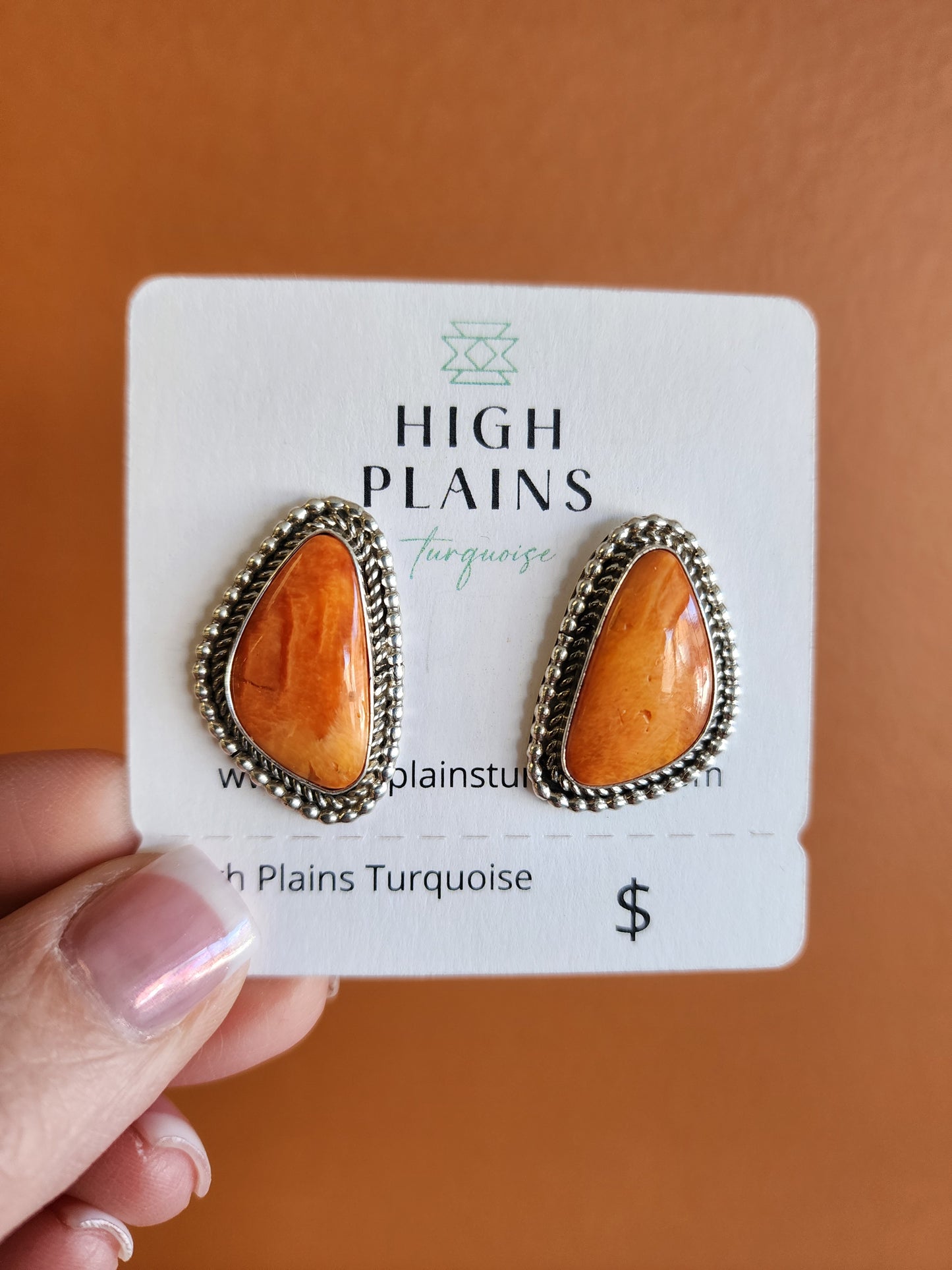 Spiny Oyster Triangular Post Back Earrings