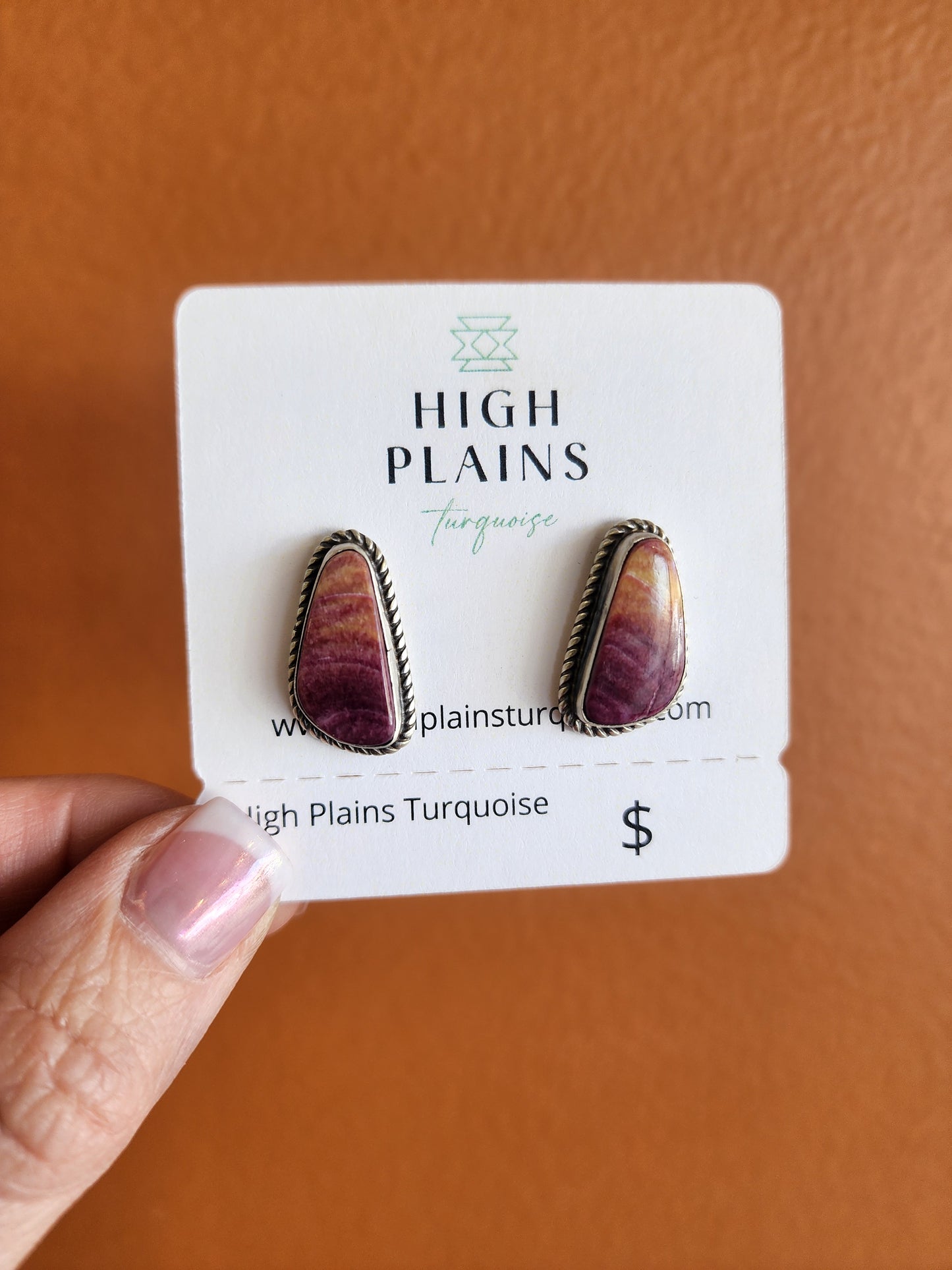 Purple Spiny Triangular Post Back Earrings