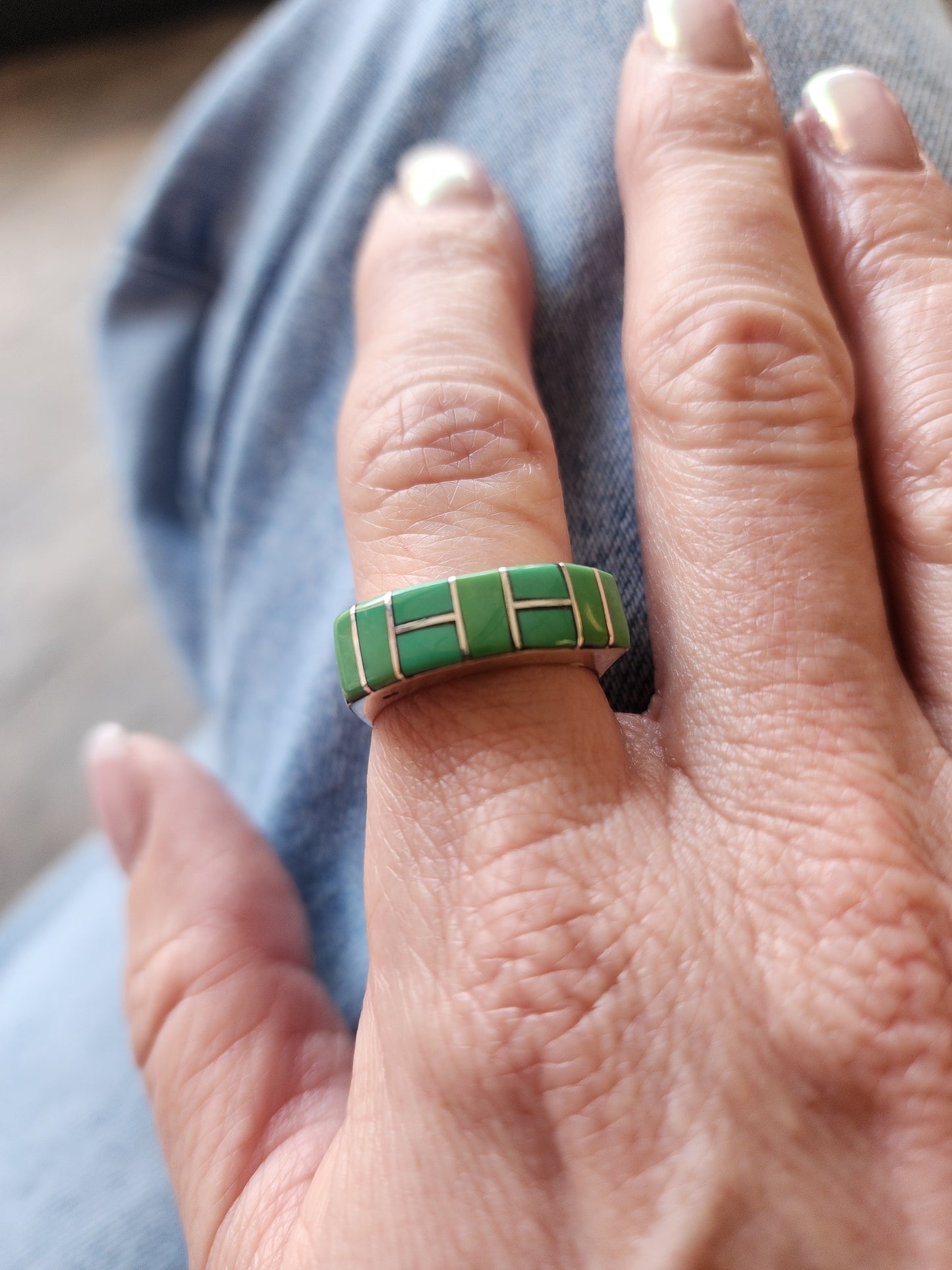 Zuni Kingman Turquoise Sterling Silver Inlay Band