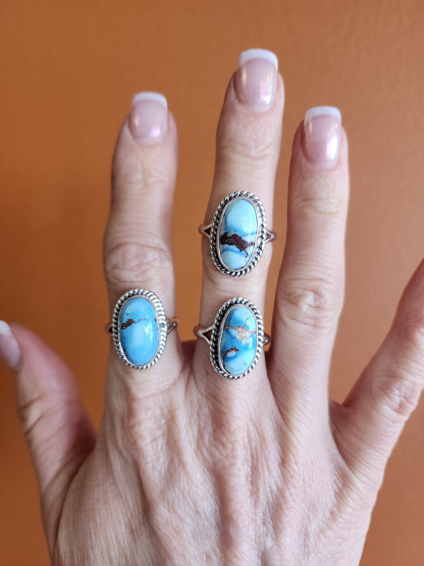 Golden Hills Turquoise Oval Ring with Sterling Silver Rope accent