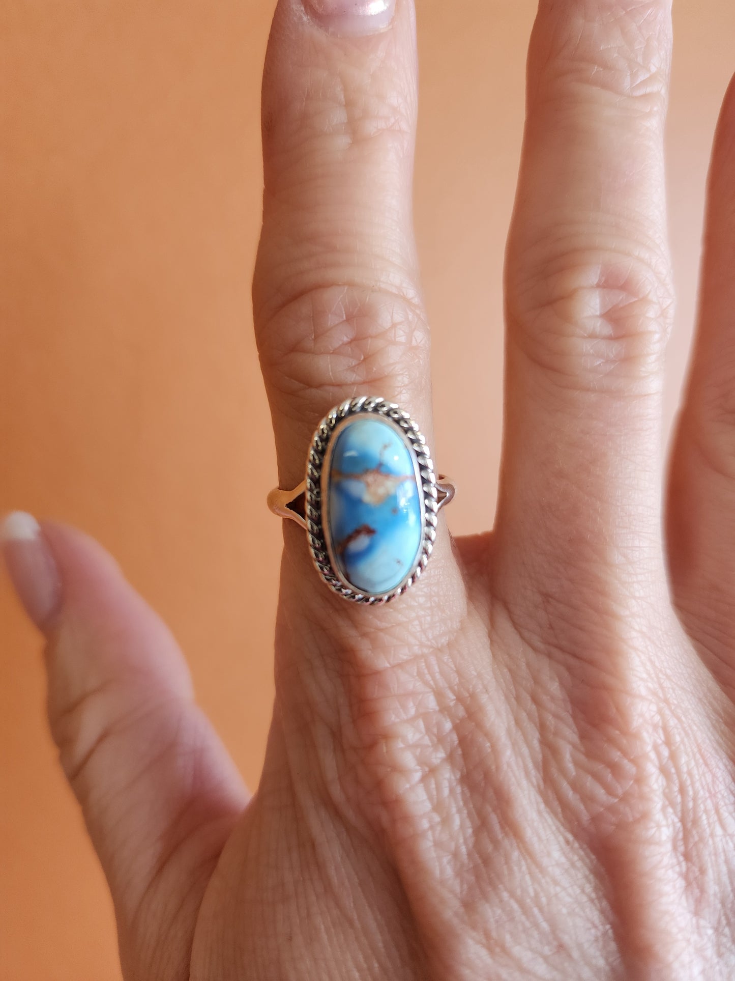 Golden Hills Turquoise Oval Ring with Sterling Silver Rope accent