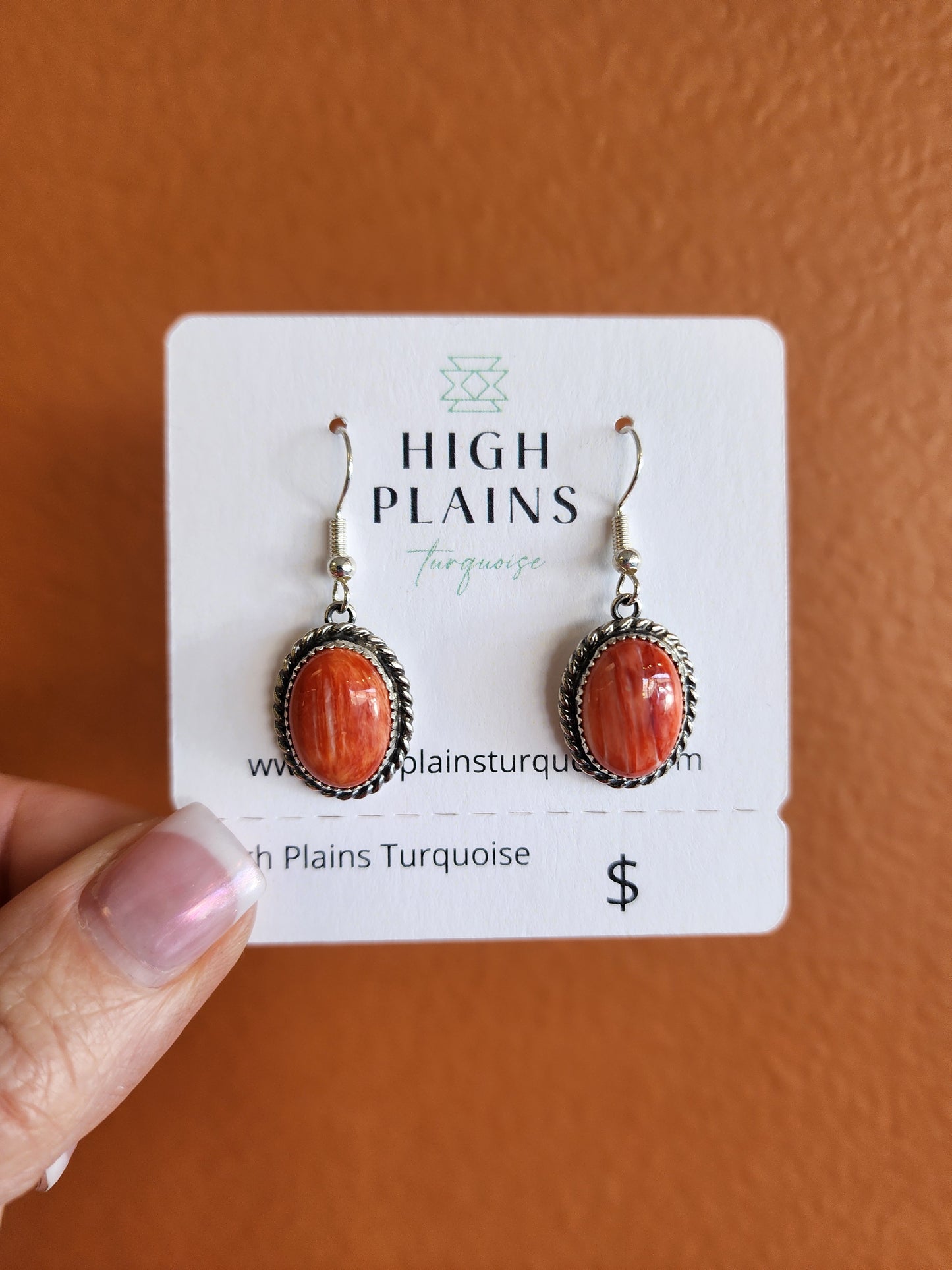 Spiny Oyster and Sterling Silver Oval Earrings