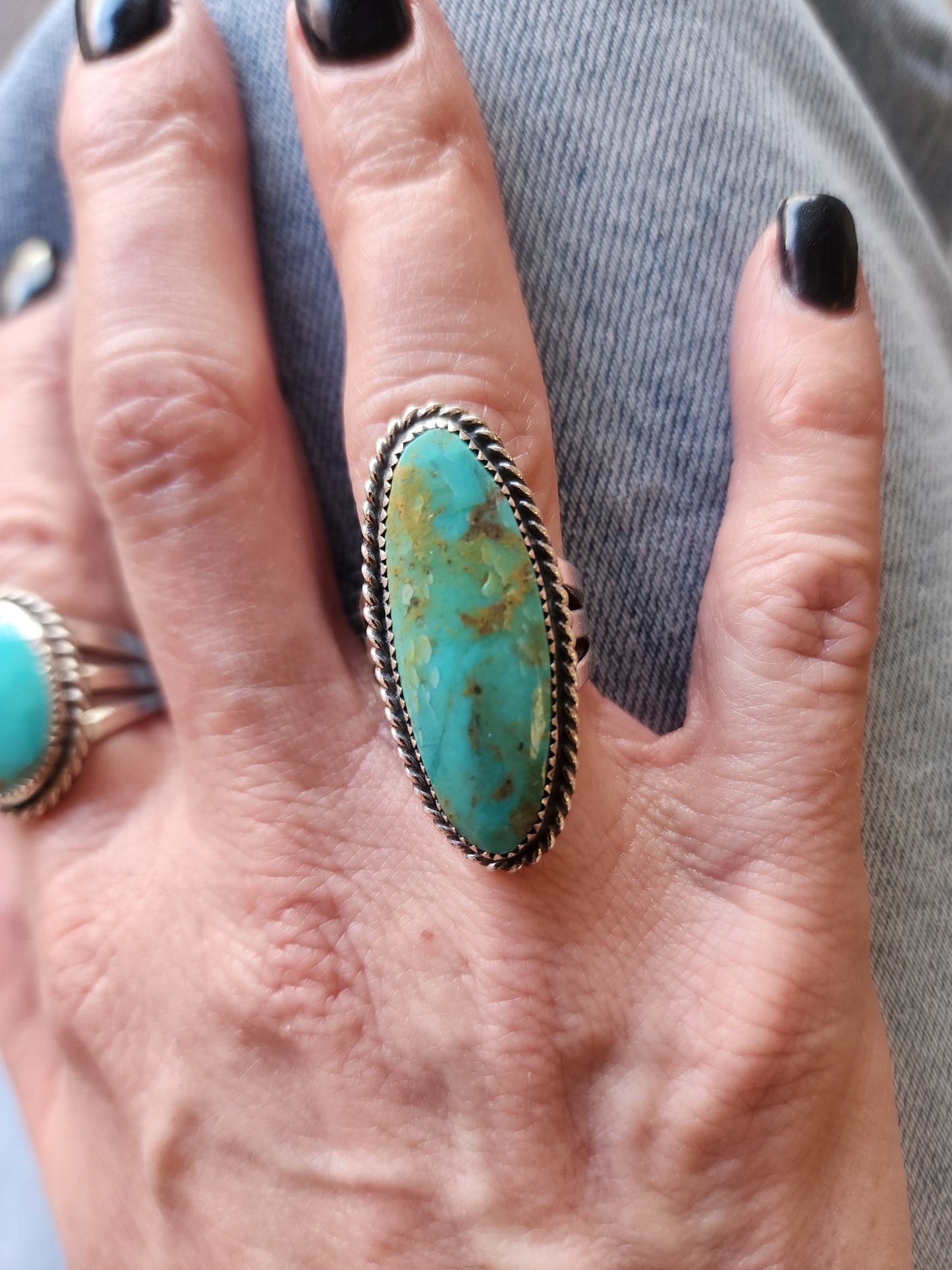 Kingman Turquoise Ring with Sterling Silver rope accent