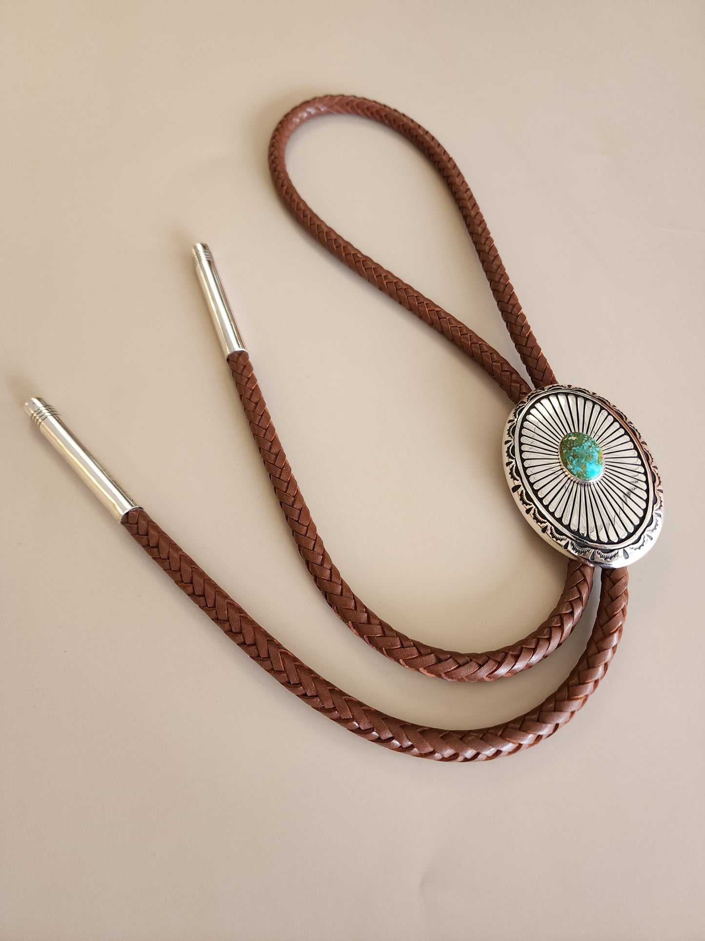 Green Kingman Turquoise Brown 8-Ply Hand-Braided Bolo Tie